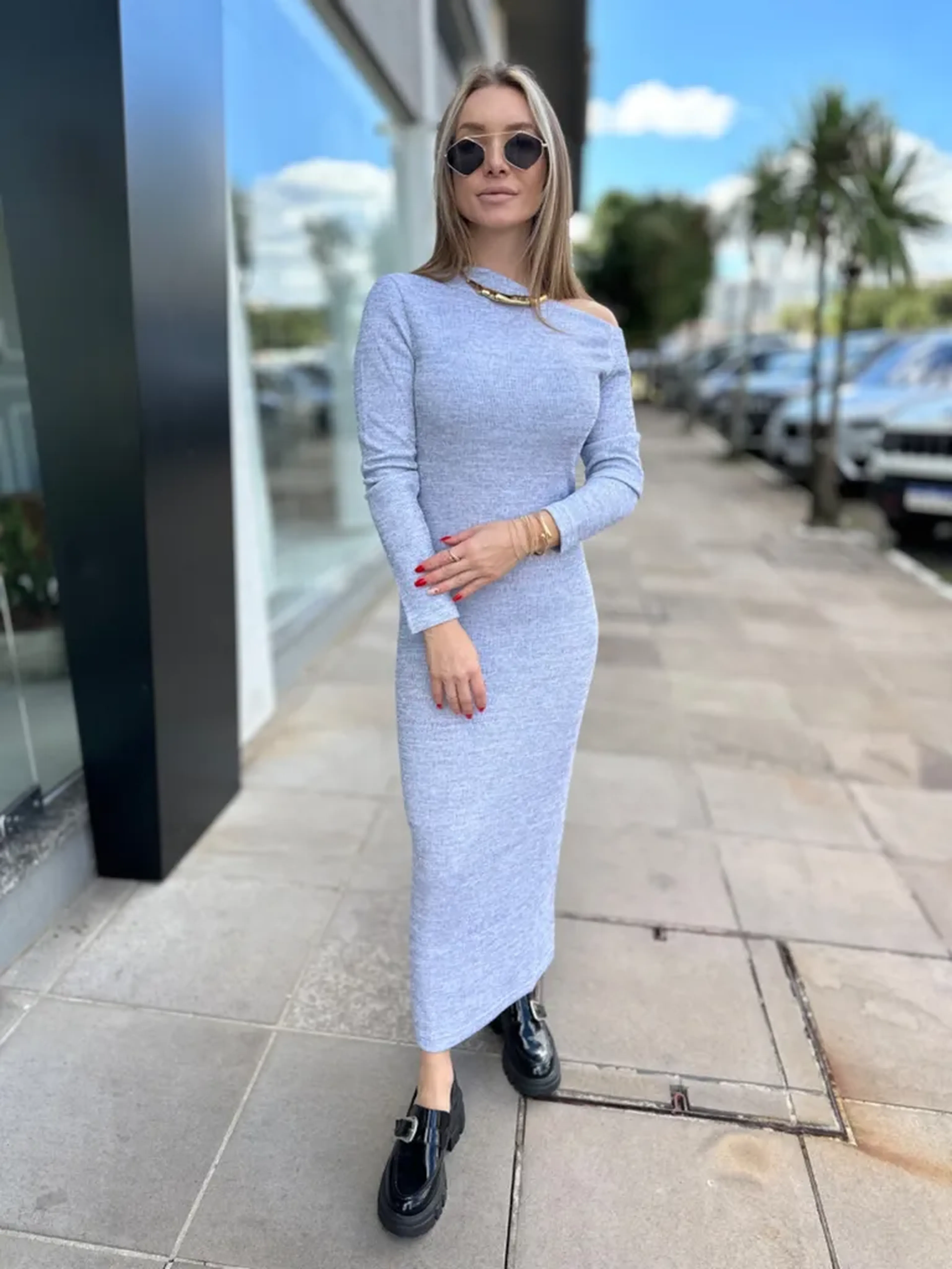 VESTIDO MIDI MALHA ASPEN DECOTE ASSIMÉTRICO imagem