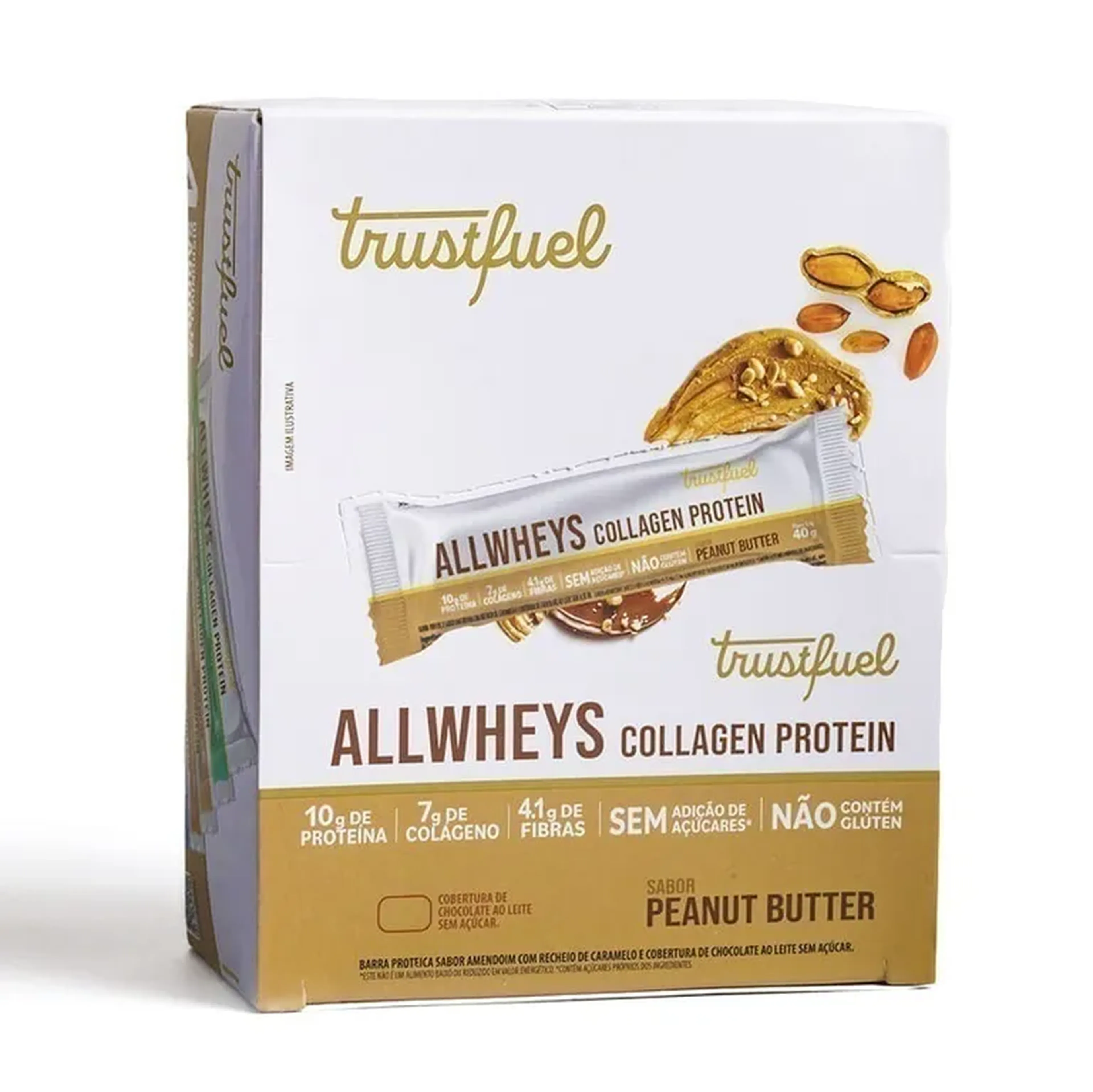 CX. BARRAS ALLWHEYS COLLAGEN PROTEIN - PEANUT BUTTER - 12 un imagem
