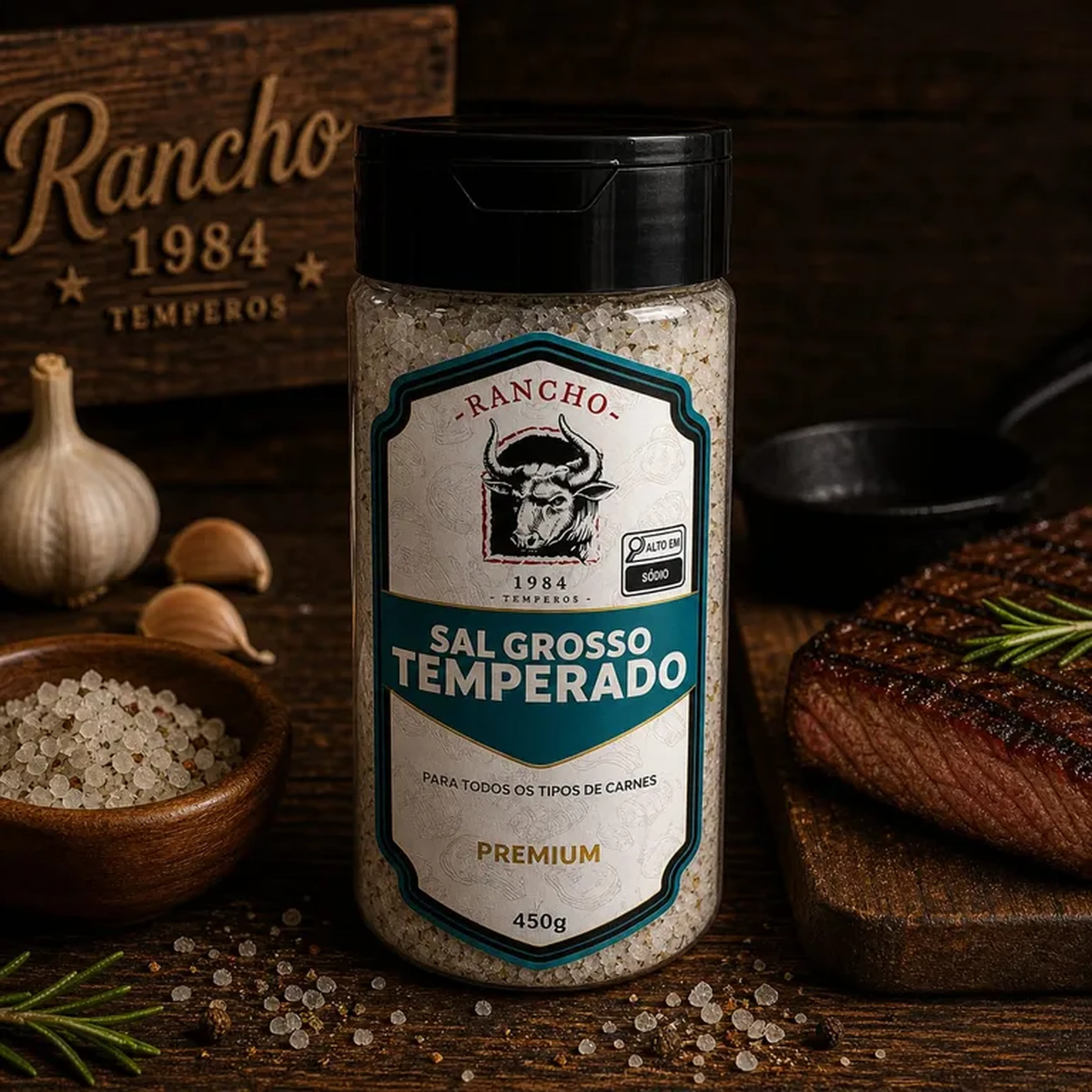 Tempero Para Churrasco Sal Grosso Temperado Rancho 1984 450g imagem