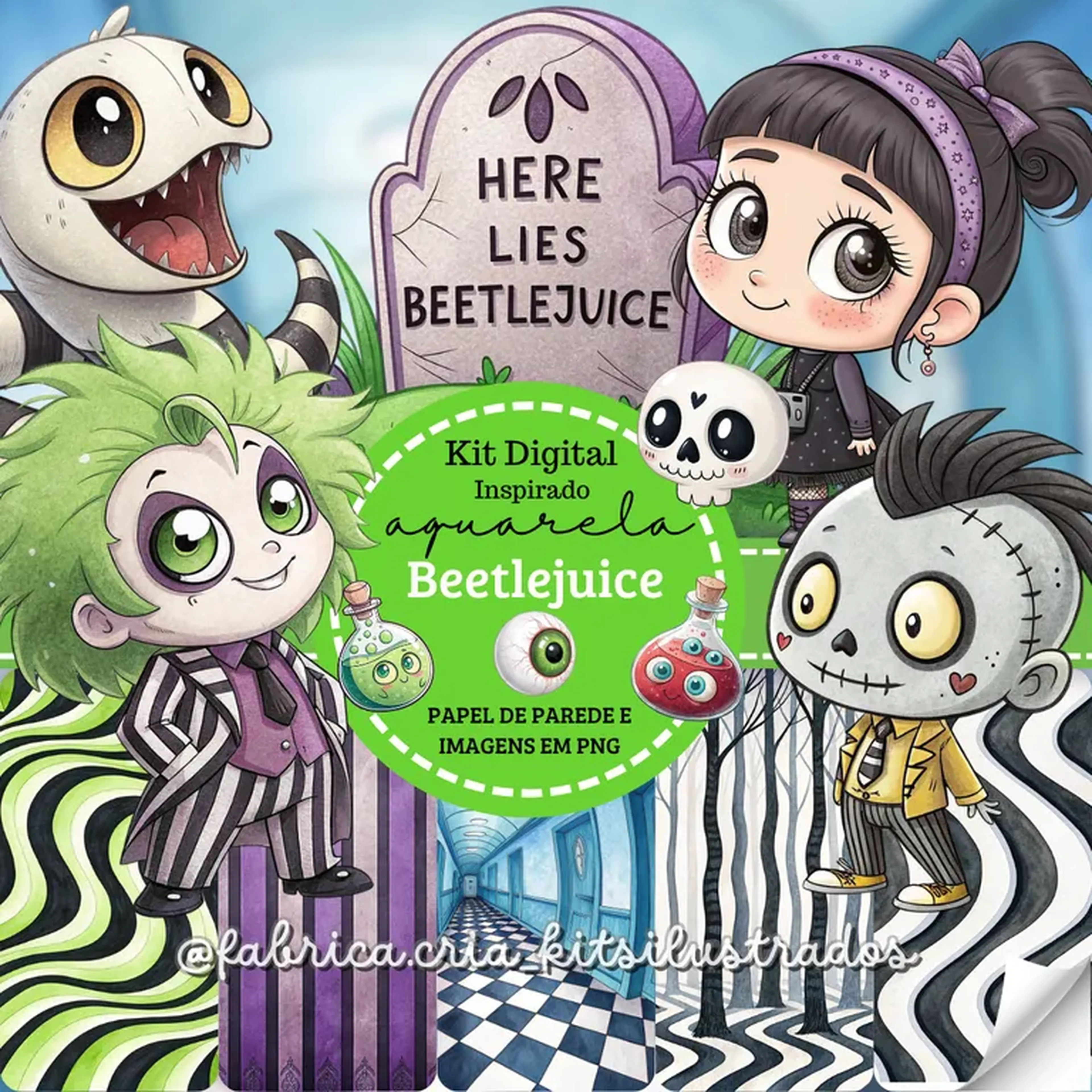Kit Digital Aquarela Inspirado Beetlejuice imagem