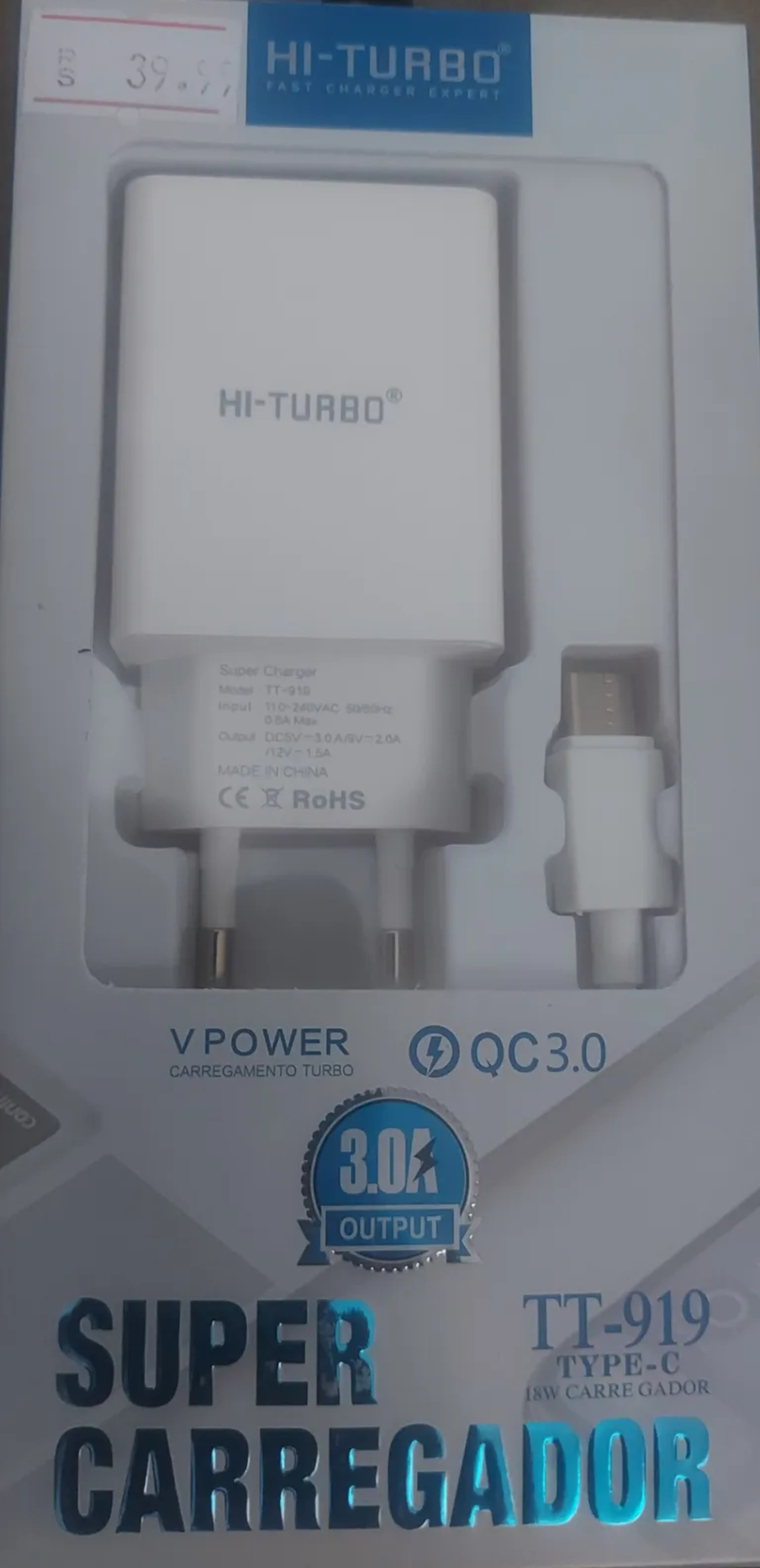 SUPER CARREGADOR HI TURBO TYPE C TT 919 imagem