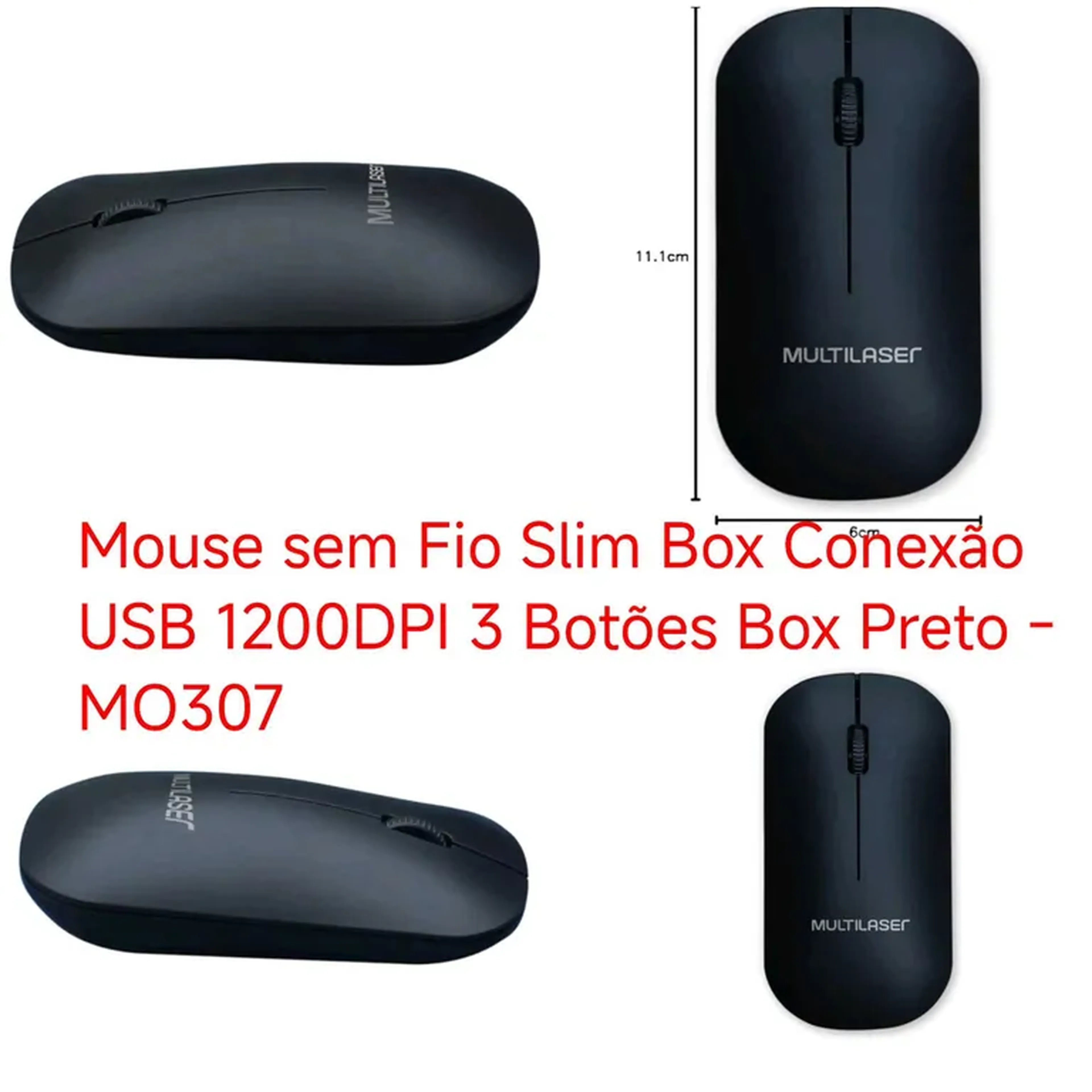 Mouse sem Fio Slim Box Conexão USB 1200DPI 3 Botões - MO307 imagem
