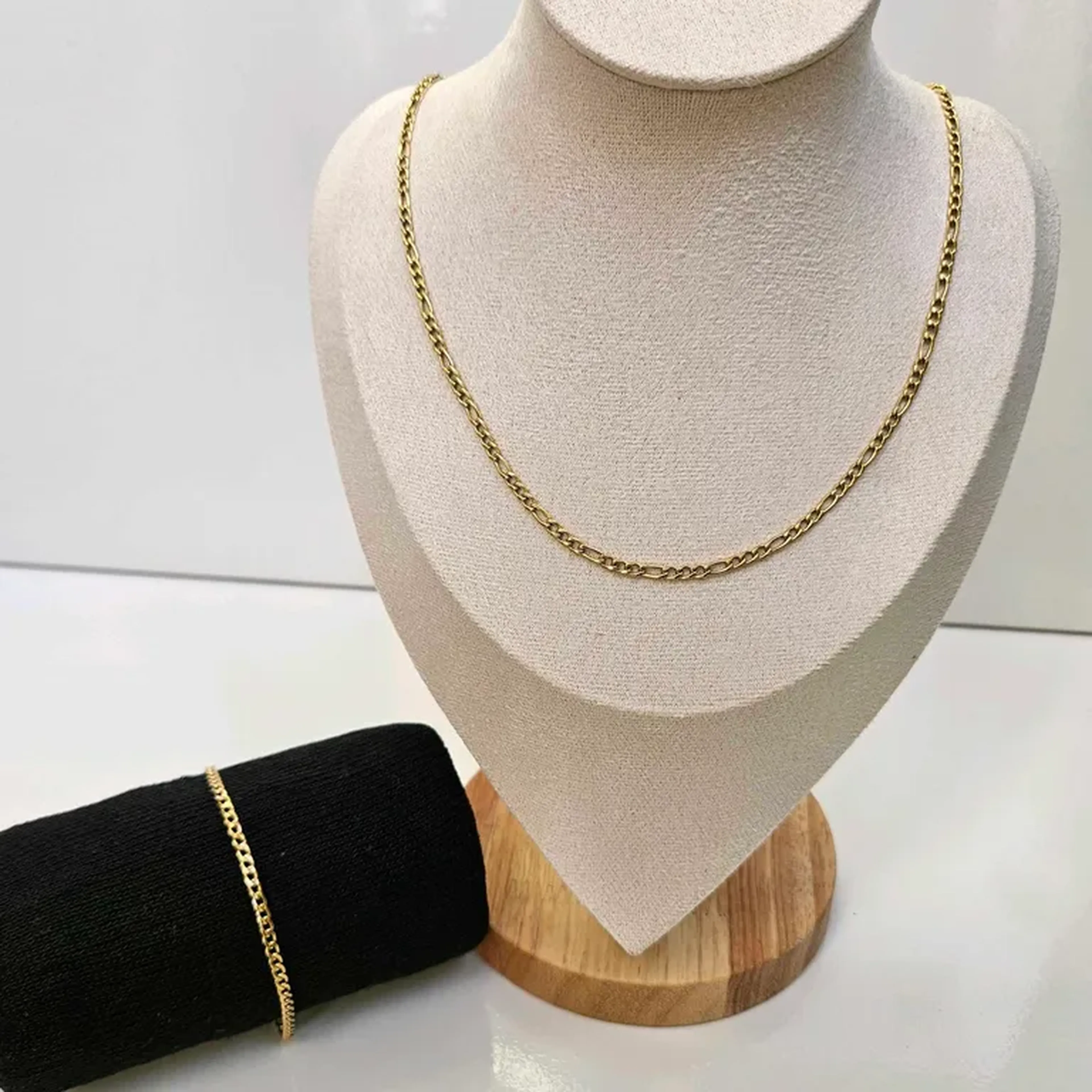 Conjunto corrente pulseira Ouro, Aço Inoxidável Hipoalergênico imagem