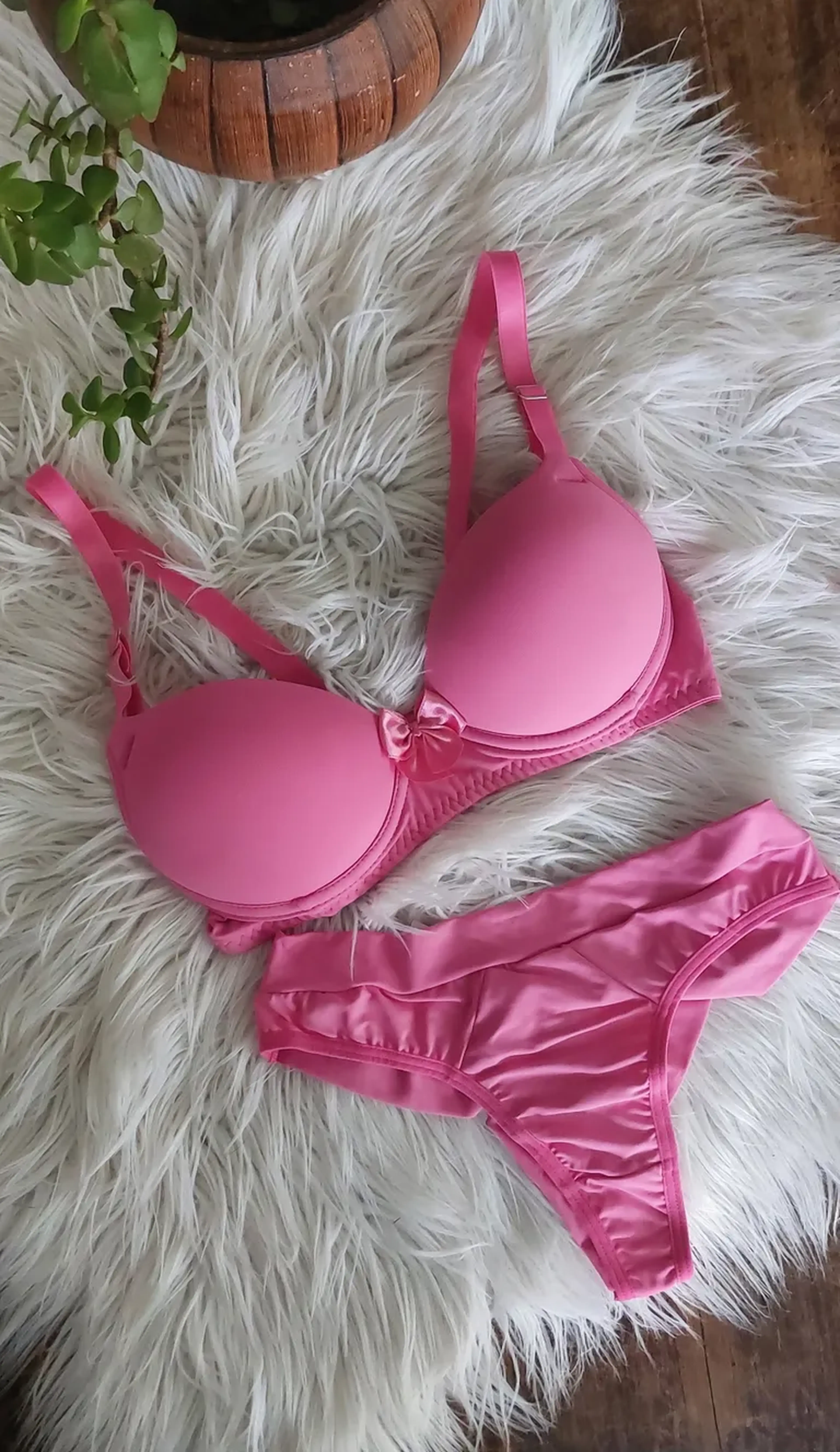 Conjunto lingerie liso rosa imagem