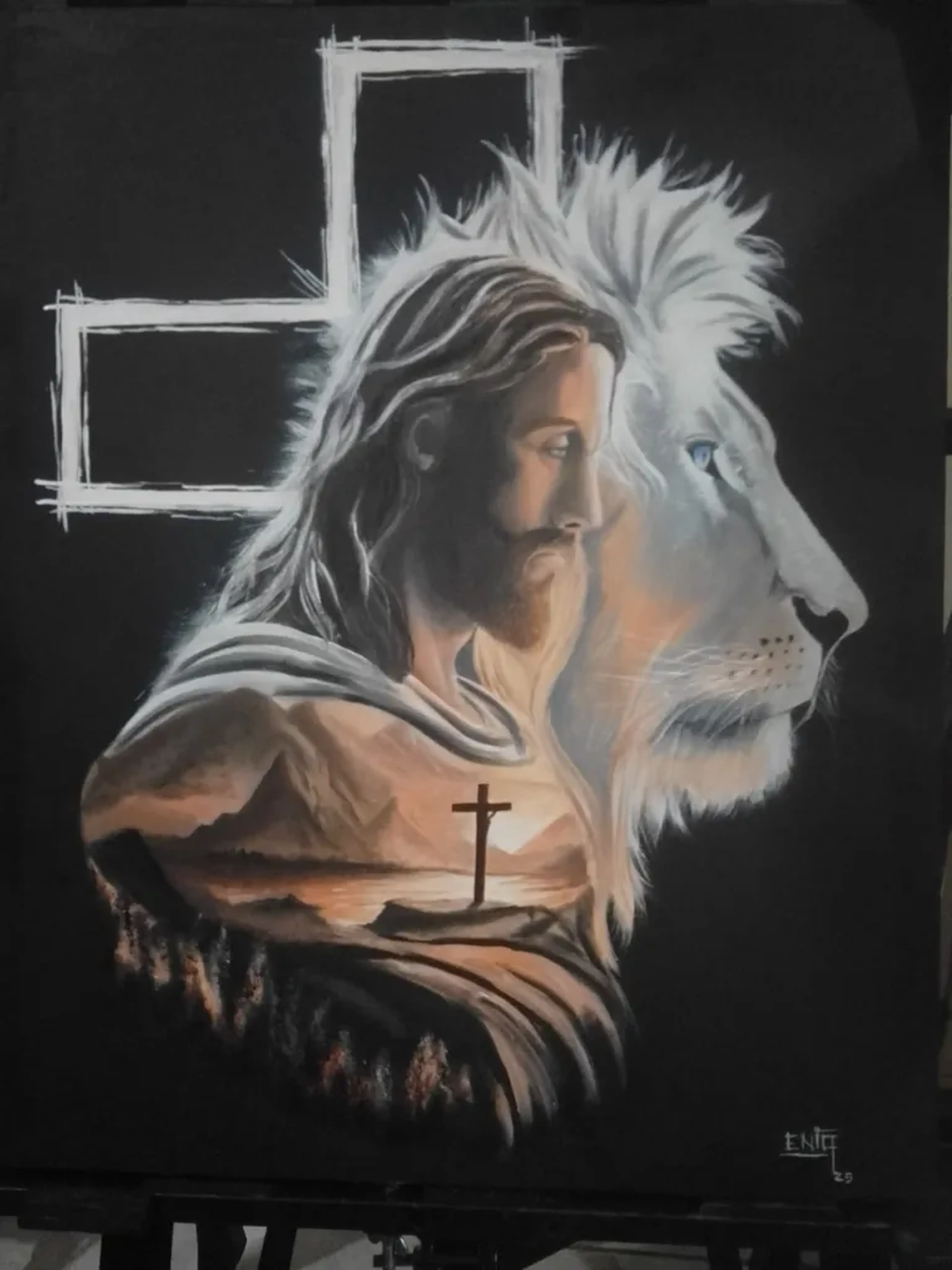 Tela tinta óleo 55x65 “Jesus e leão de Judá “ imagem