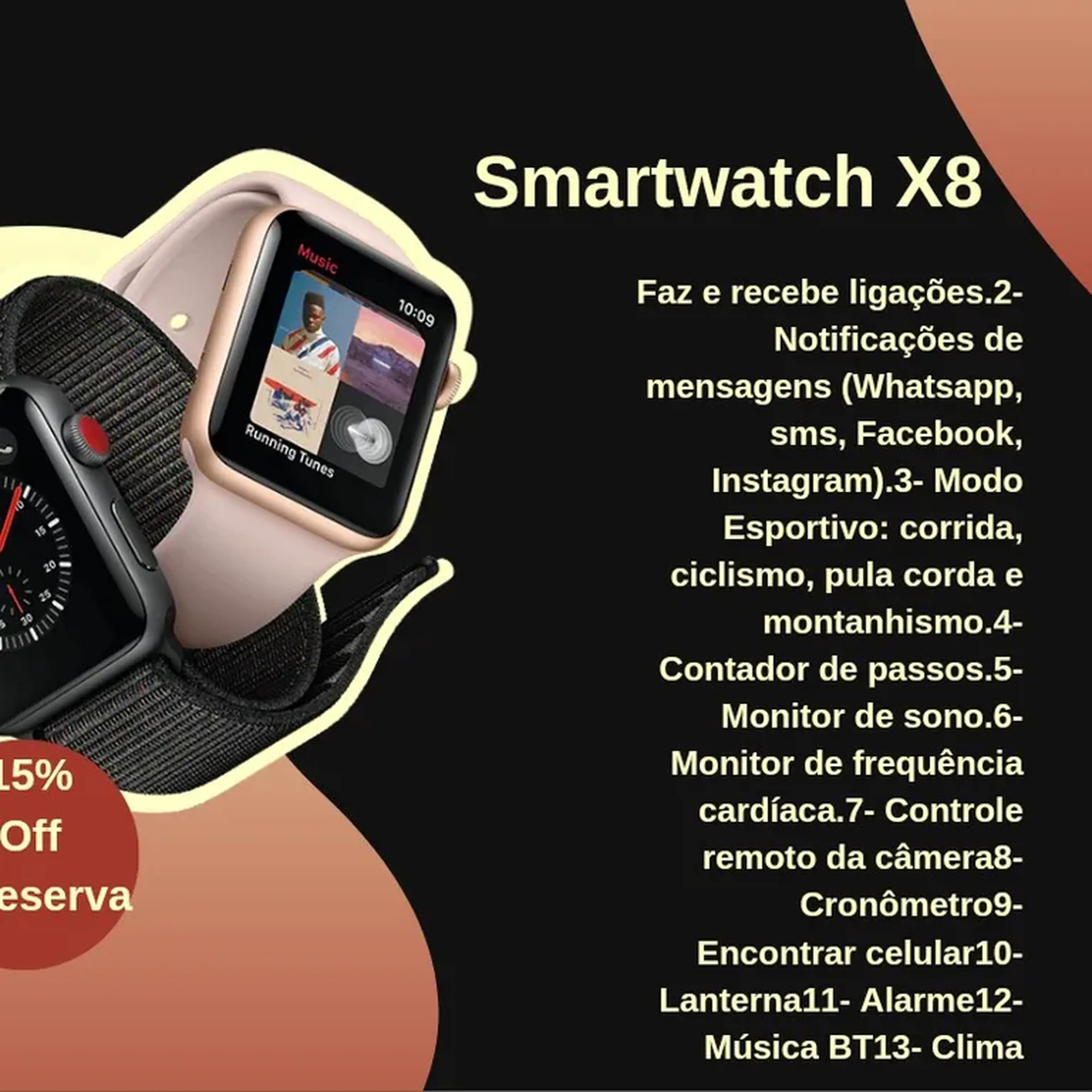 Smartwatch X8 preto imagem