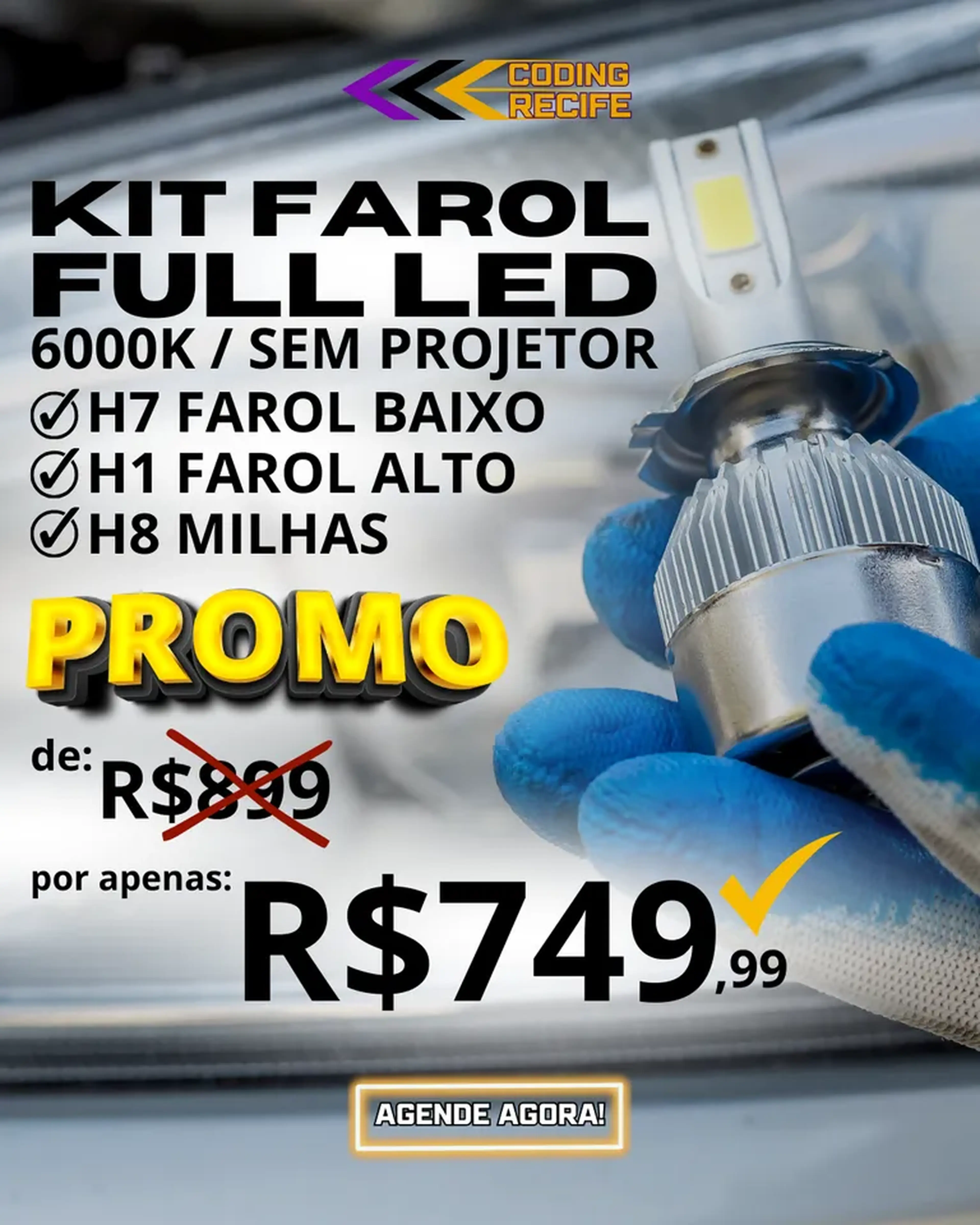 KIT FAROL LED Premium 6000k (sem projetor) imagem
