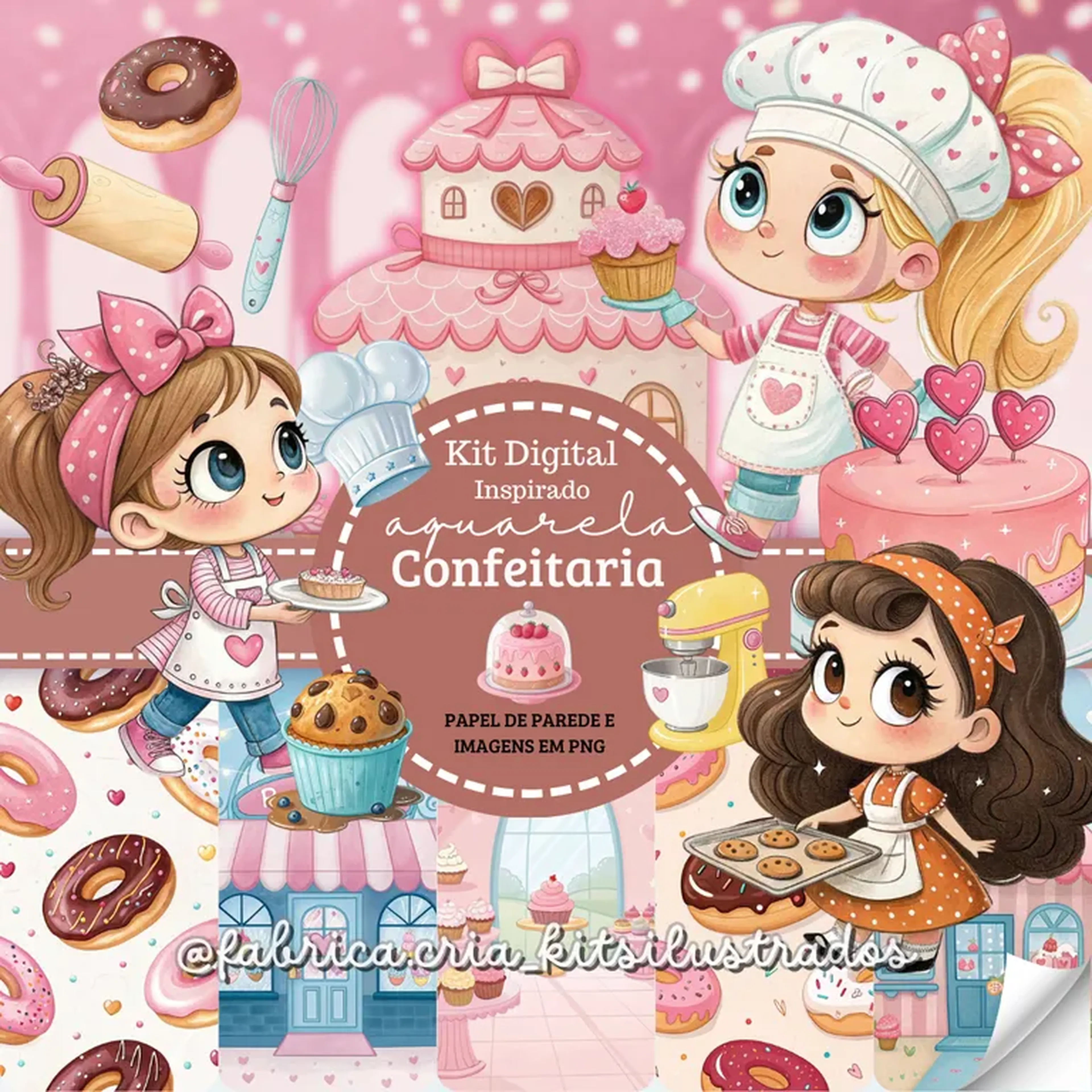 Kit Digital Aquarela Inspirado Confeitaria imagem