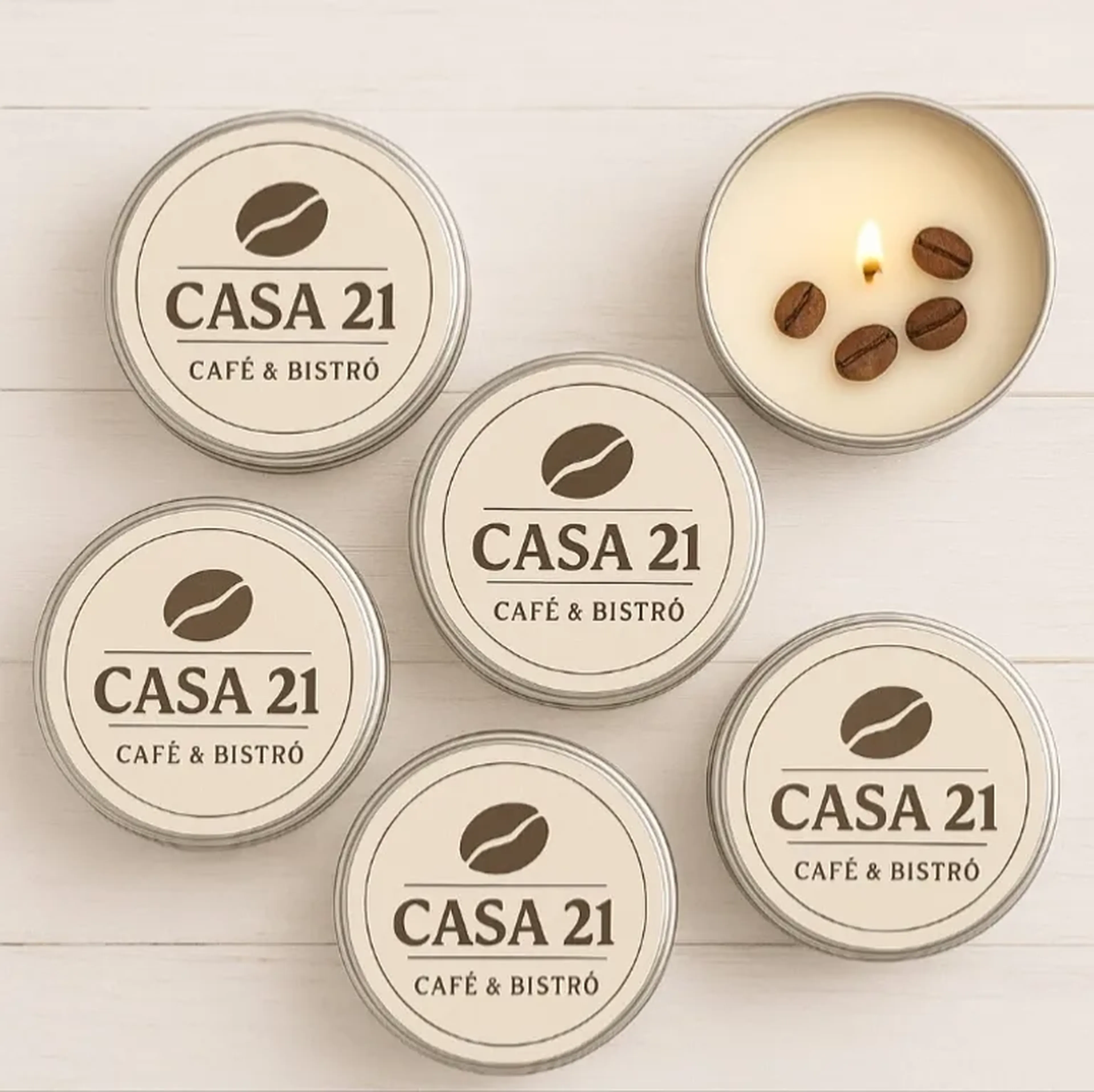 Mini Vela Lata 5x5 Aroma Café + Logo Empresa imagem