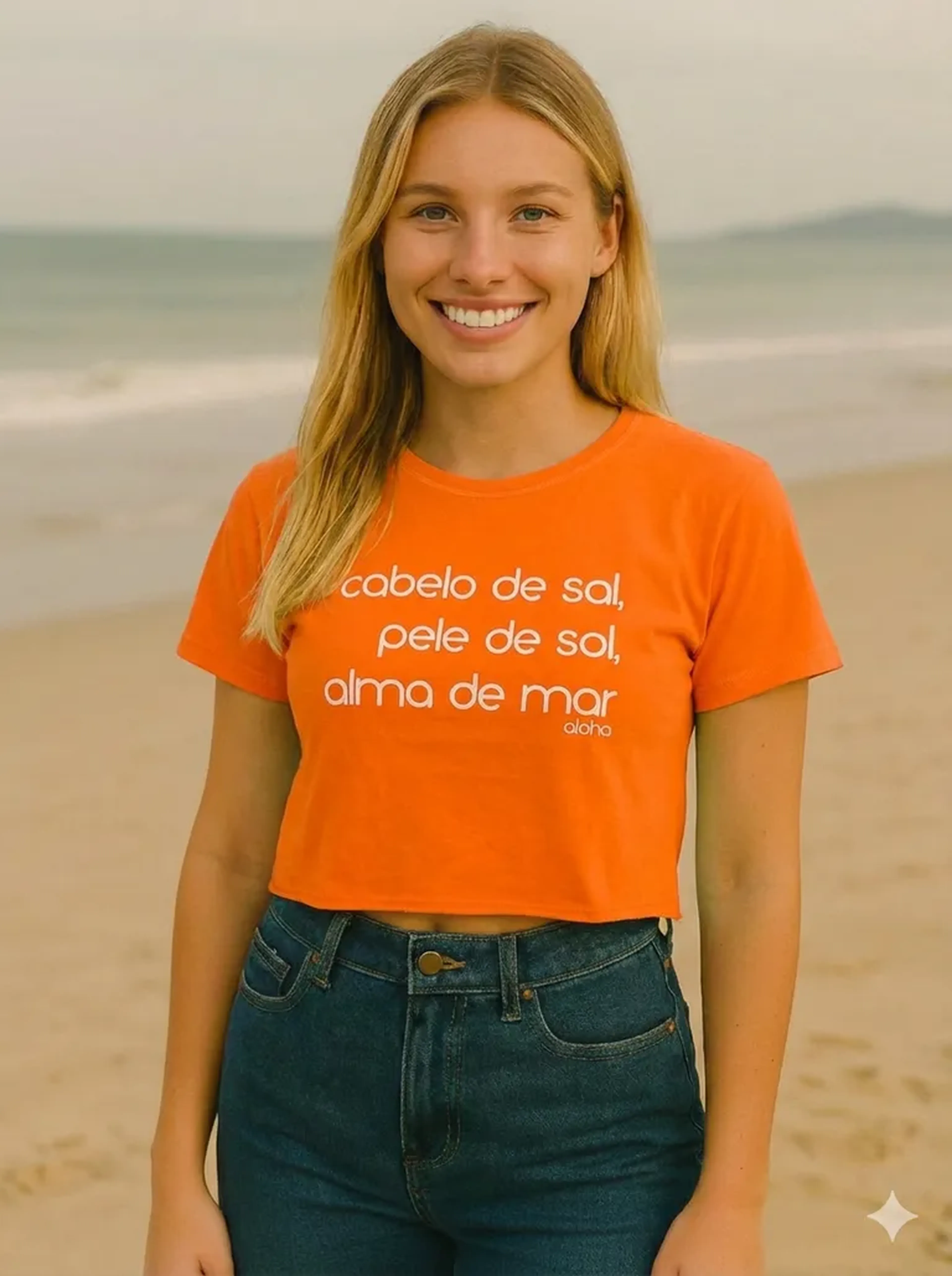 Cropped Laranja Frases Branco imagem