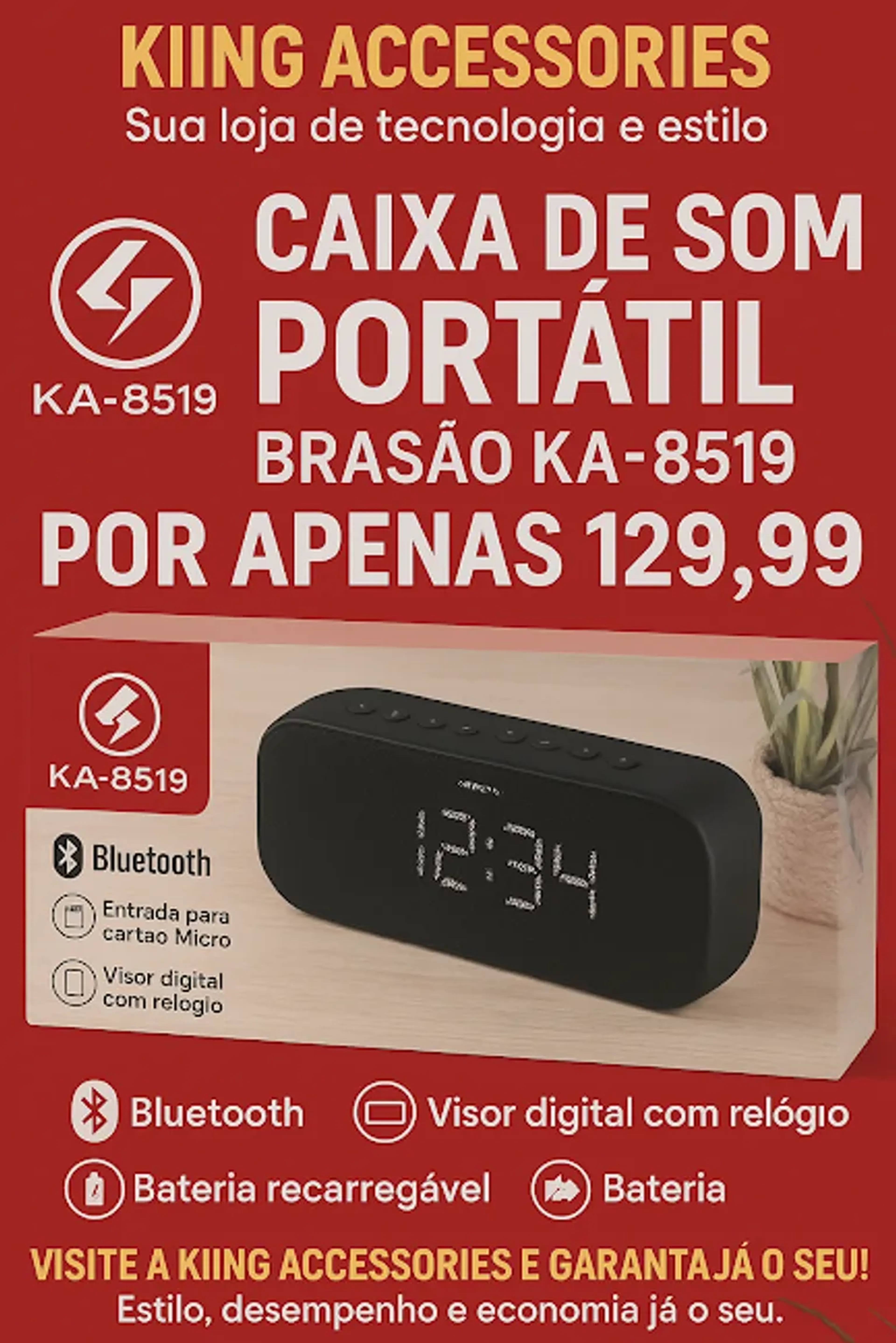 CAIXA DE SOM COM RELÓGIO imagem