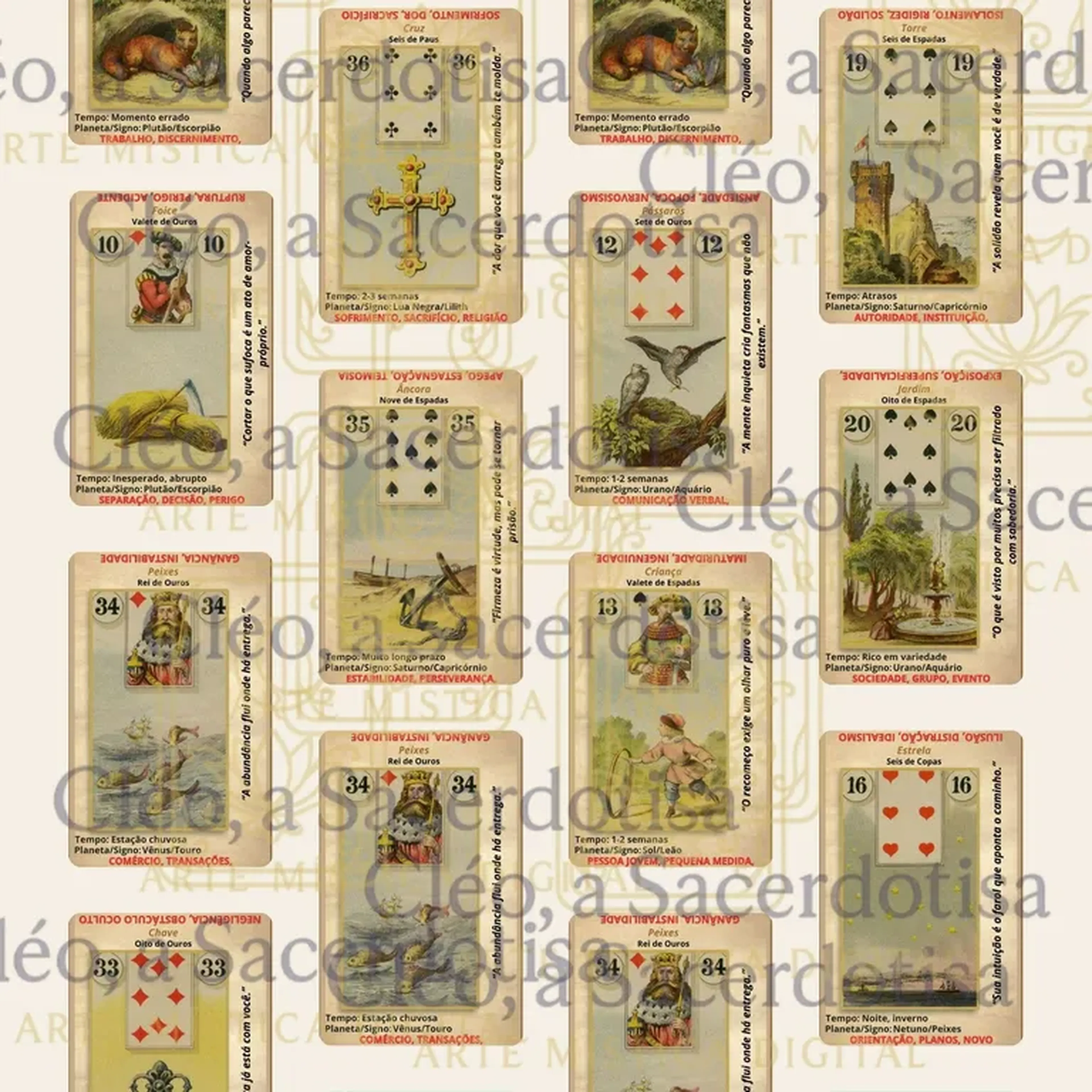 lenormand 36 cartas digital para impressão imagem