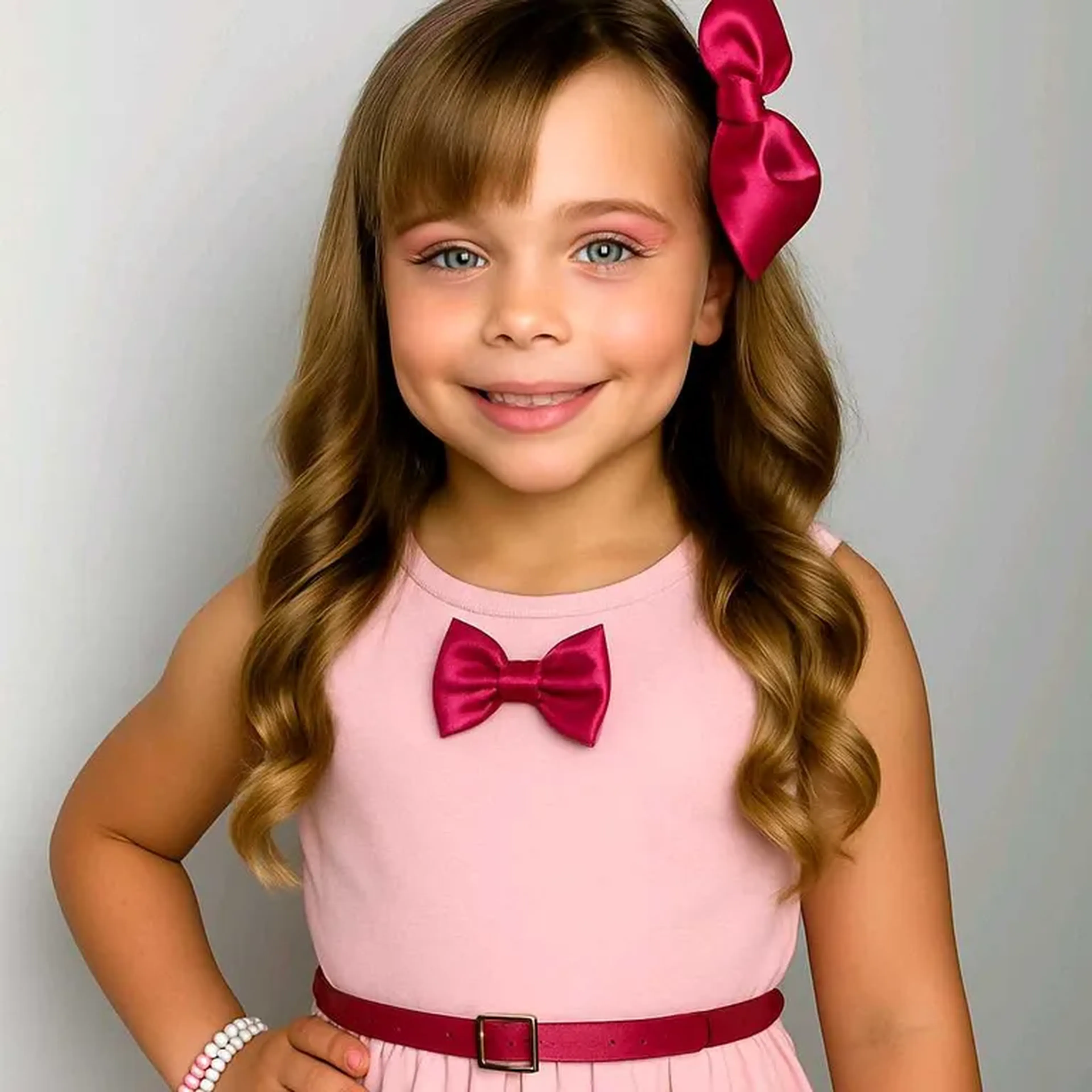 vestido rosa com cinto 8 anos. imagem