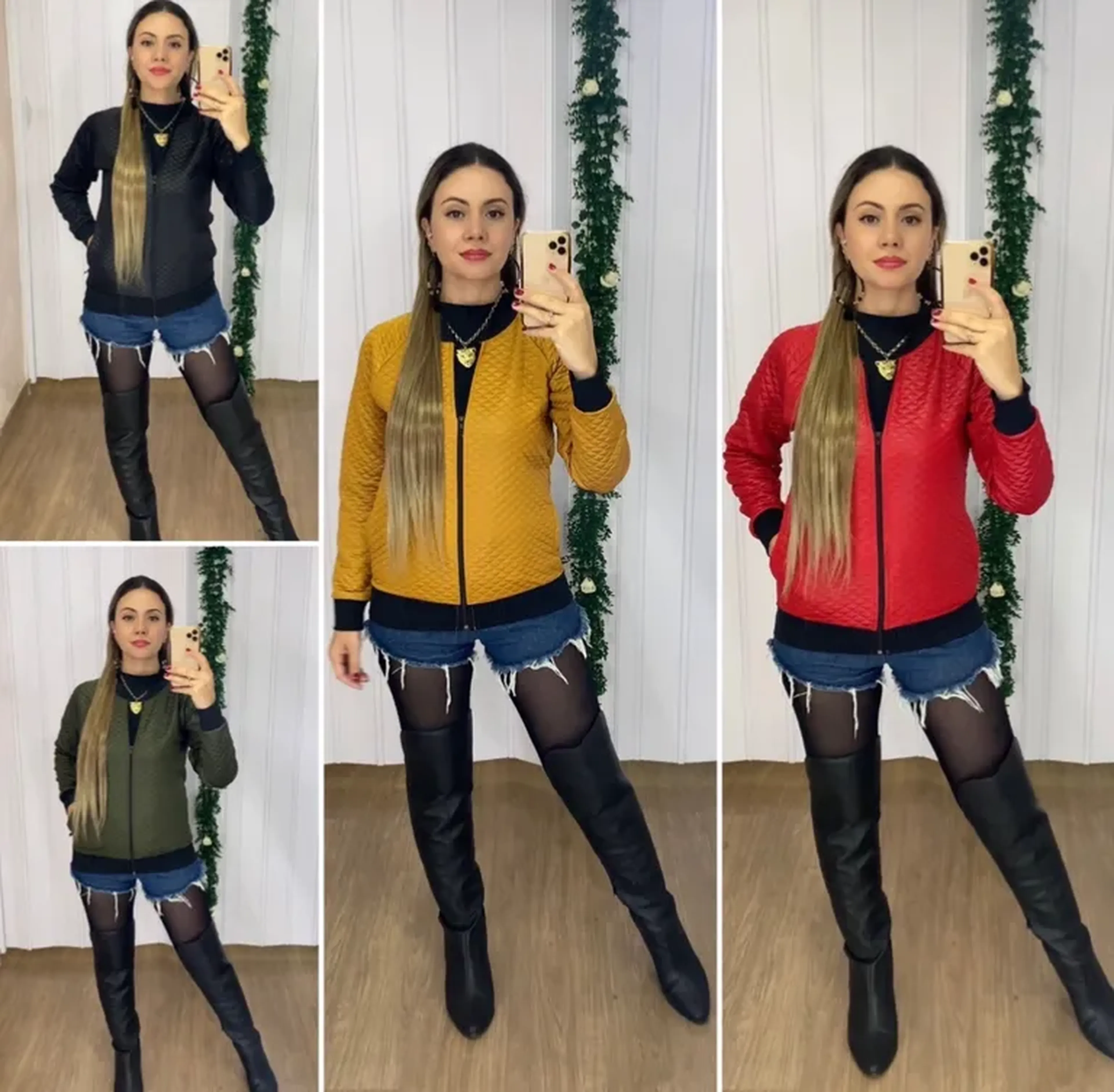 Jaqueta Bomber matelassê resinada- Verde Militar imagem