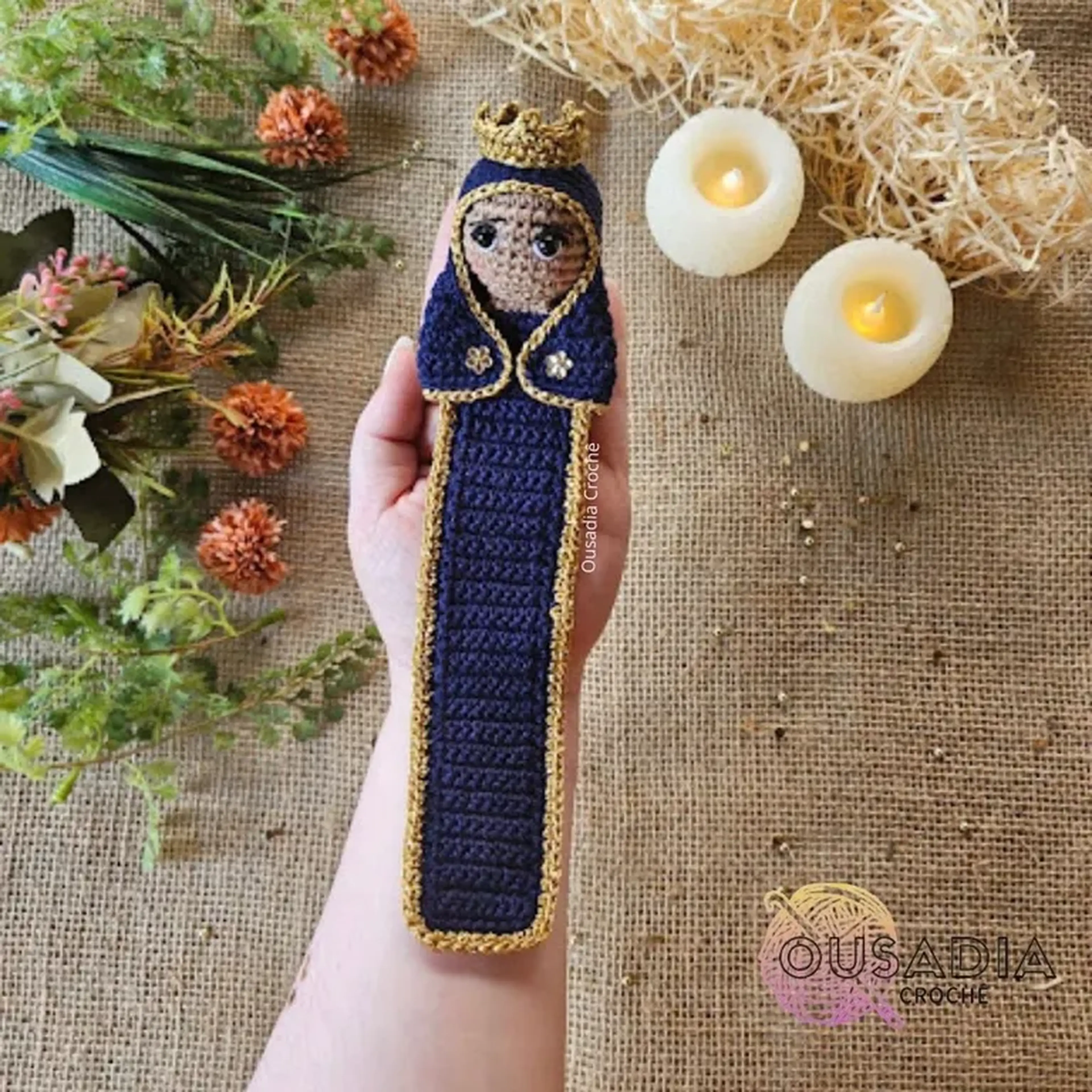 Marcador de Página Nossa Senhora Aparecida Crochê Amigurumi imagem