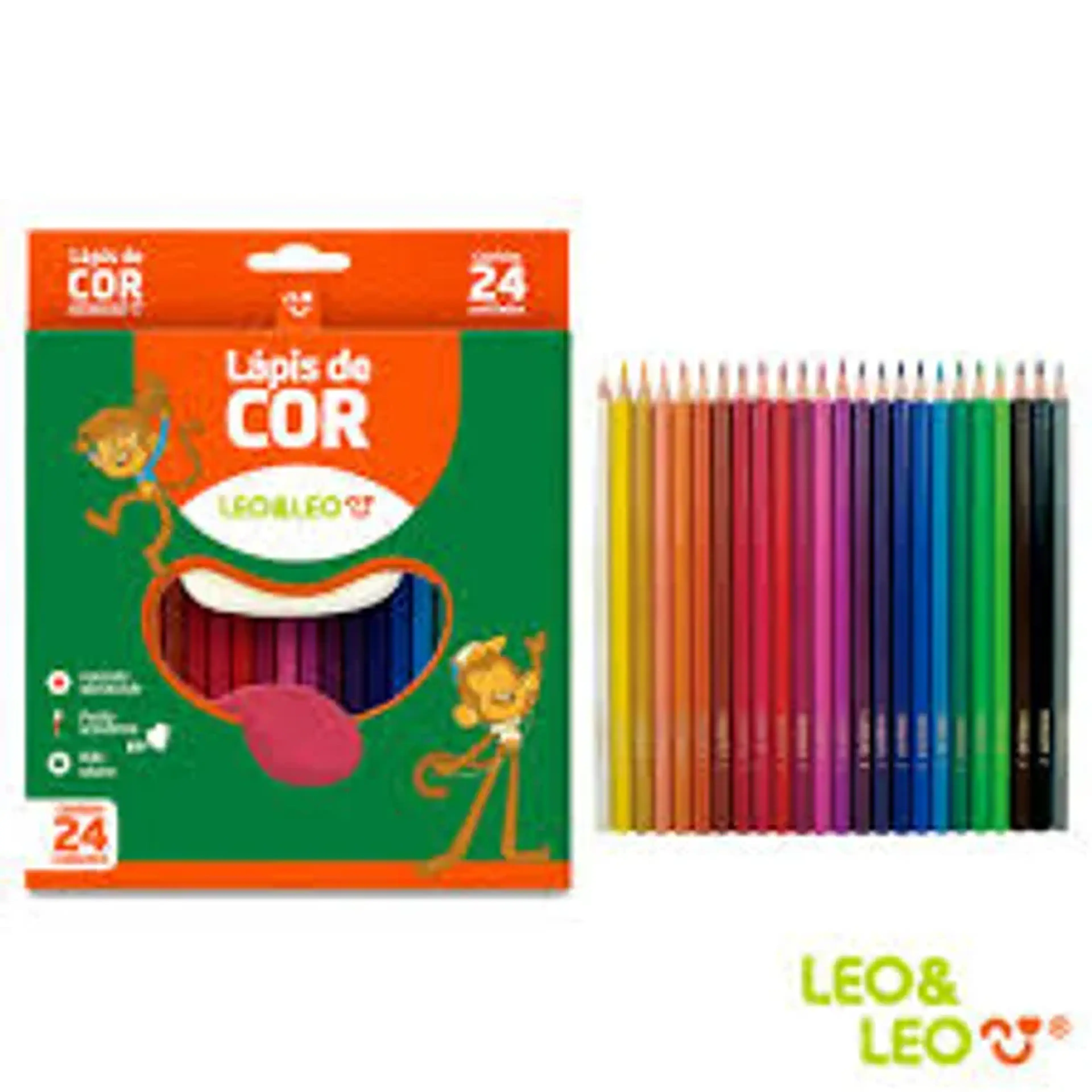 Lapis de Cor 24 Cores Sextavado Escolar Leo e Leo imagem