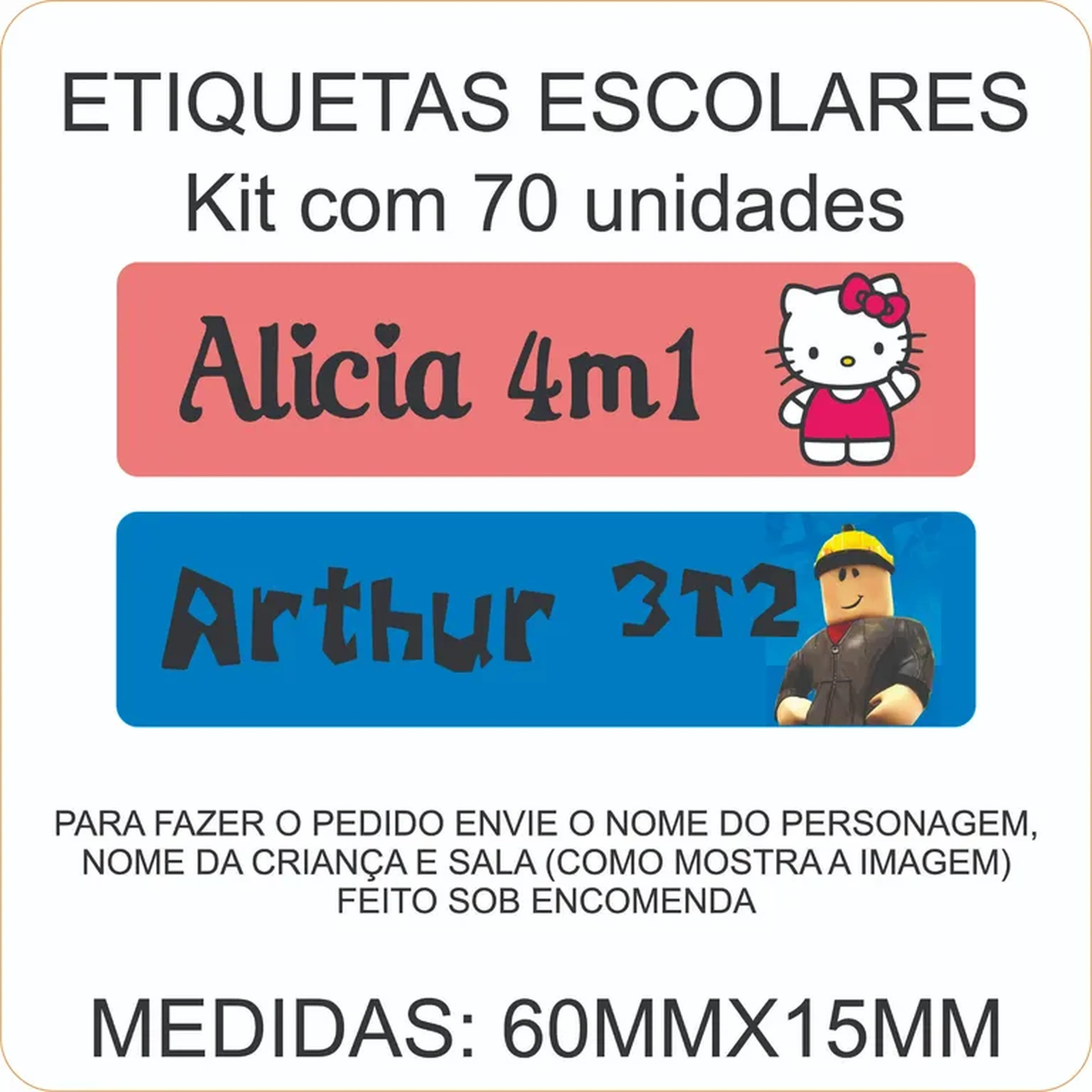 ETIQUETAS ESCOLARES KIT COM 70 UNIDADES imagem