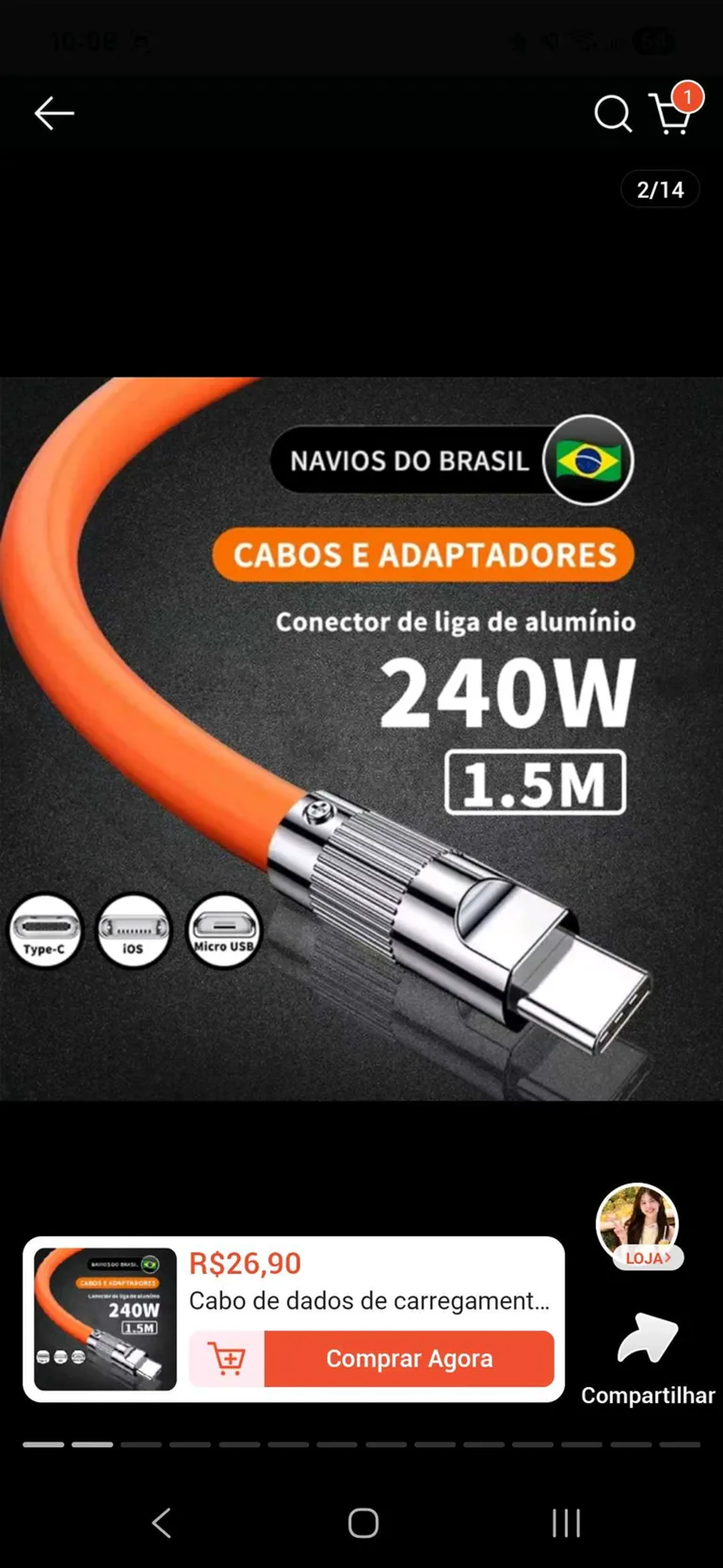 Cabo USB tipo C ultra resistente imagem