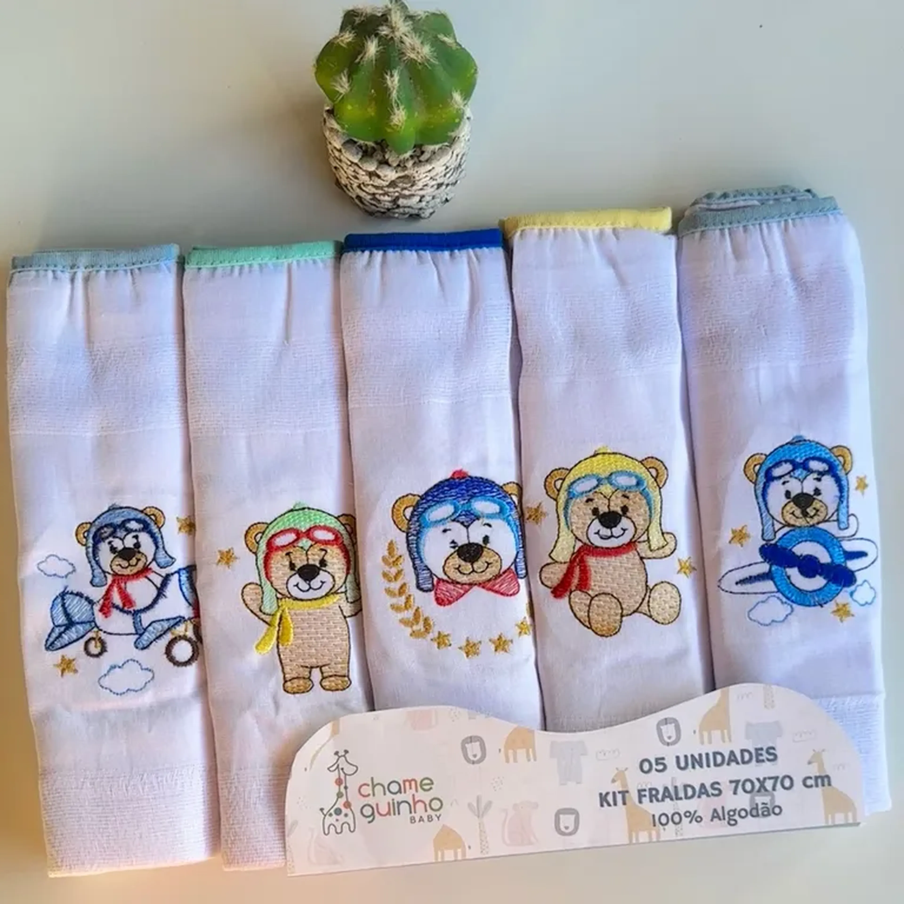 kit fralda bordada urso aviador imagem