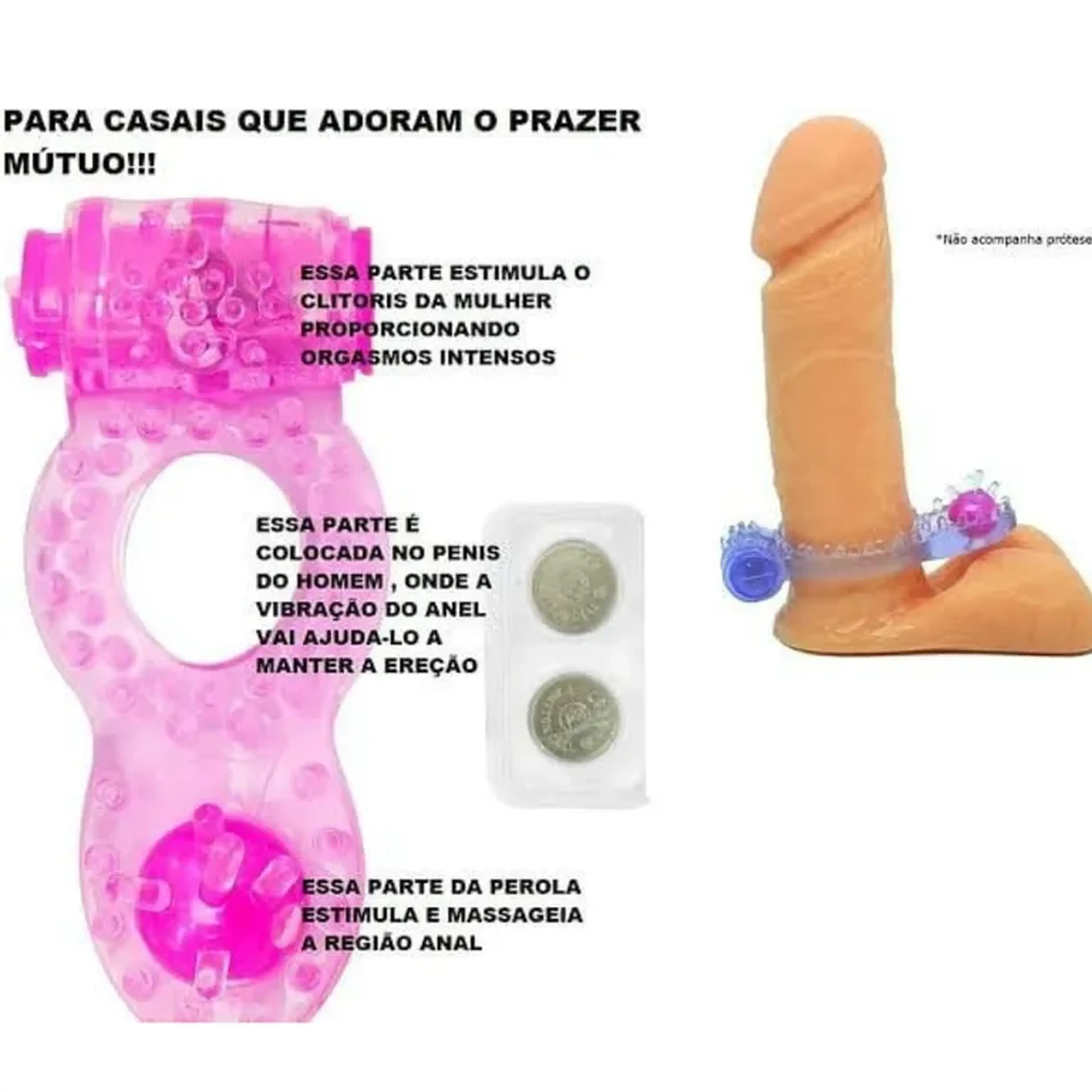 Anel Peniano com Vibrador e Pérola Estimuladora Vip Mix imagem