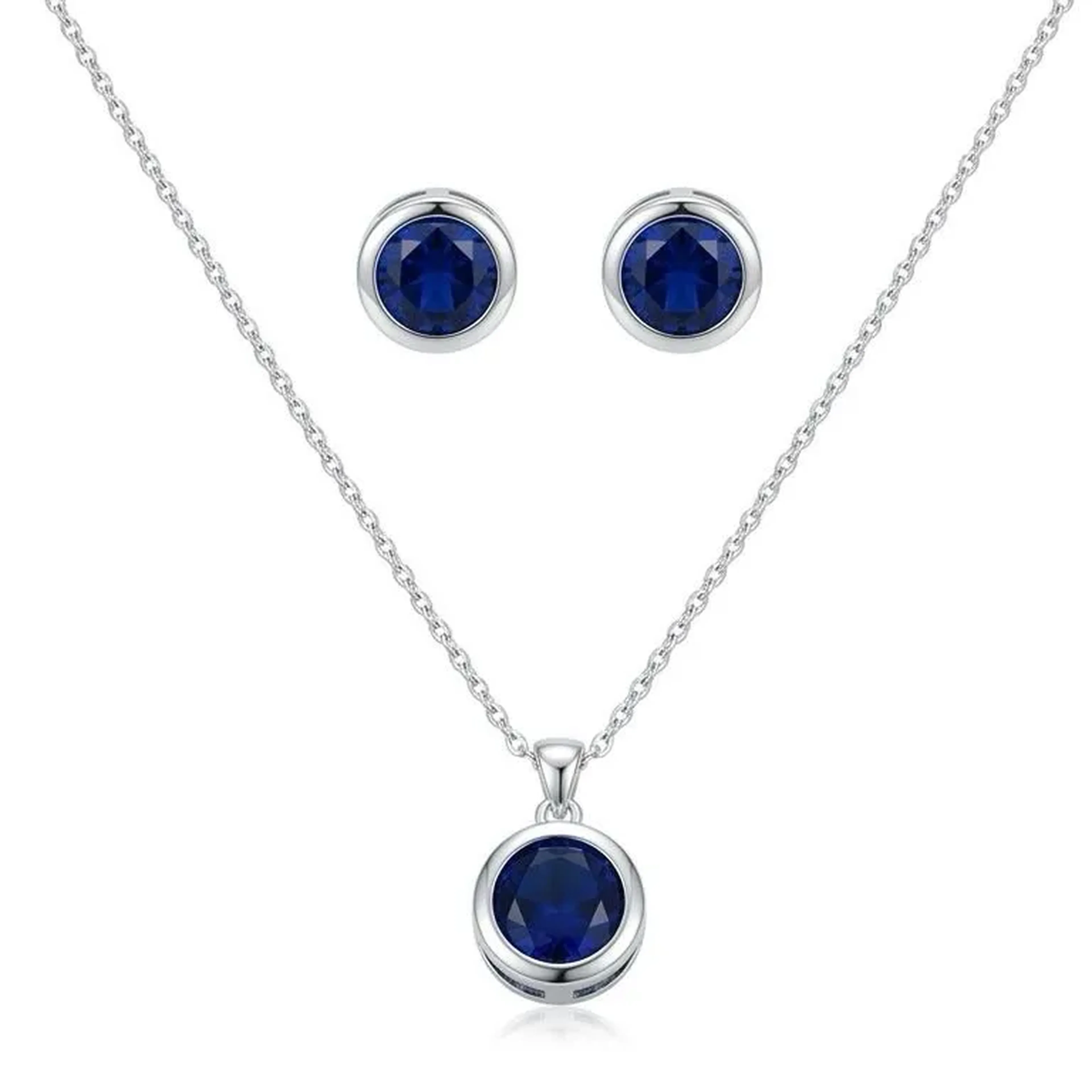 Conjunto zircônia azul marinho - Prata imagem