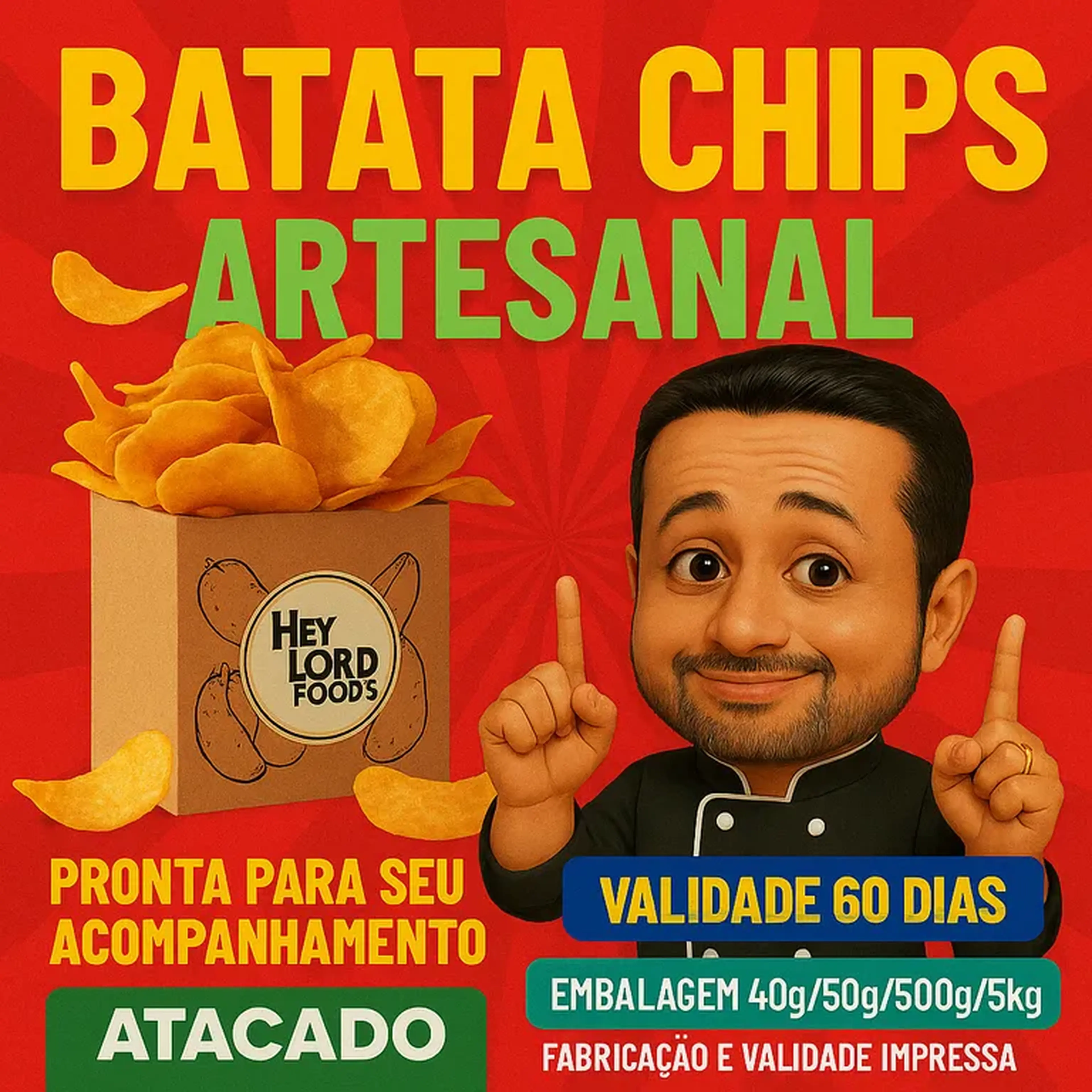 🥔 100 unidades Batata Chips Artesanal 50g – EMB. TRANSPARENTE imagem