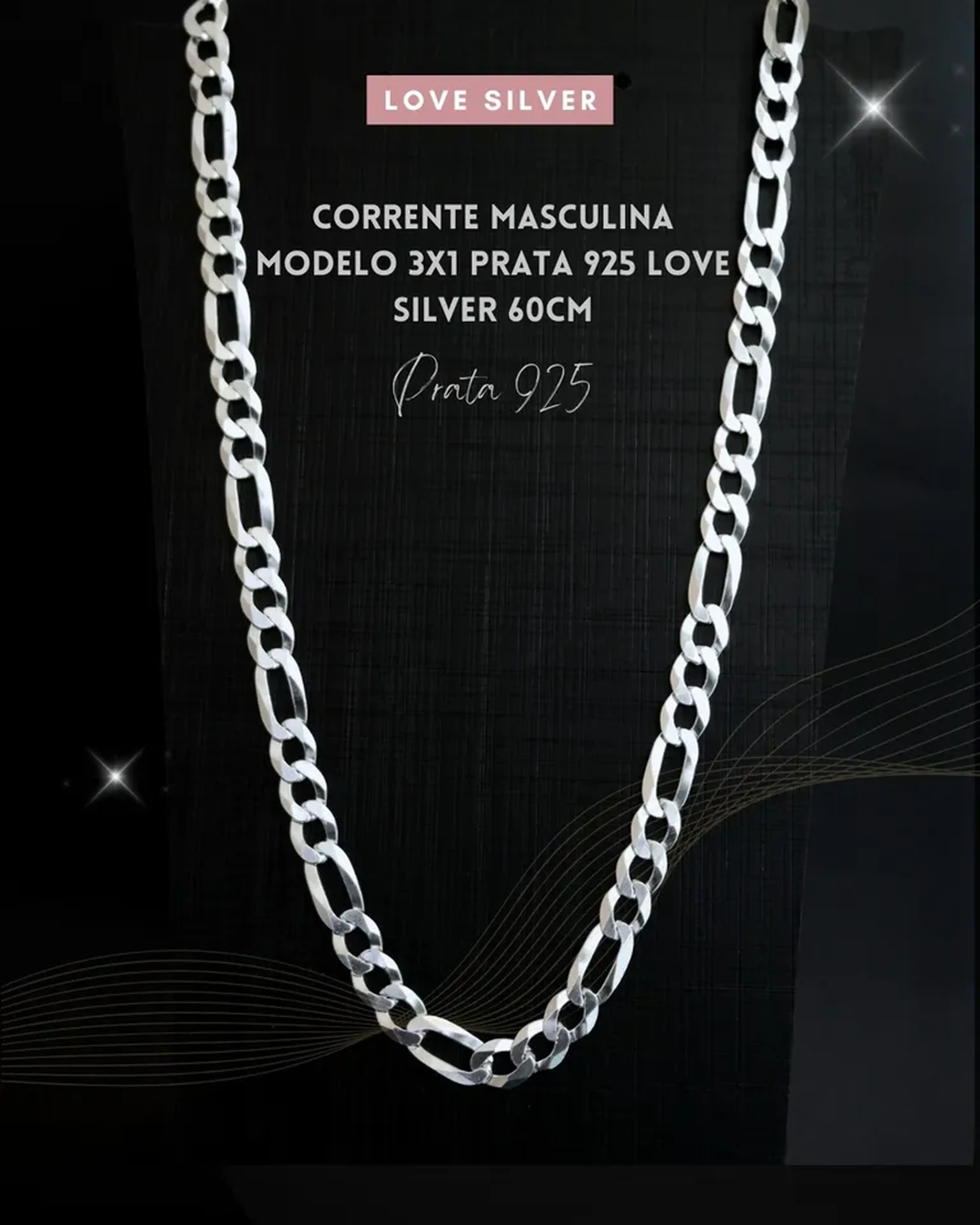 Corrente Masculina Prata 925 Prata Legitima imagem