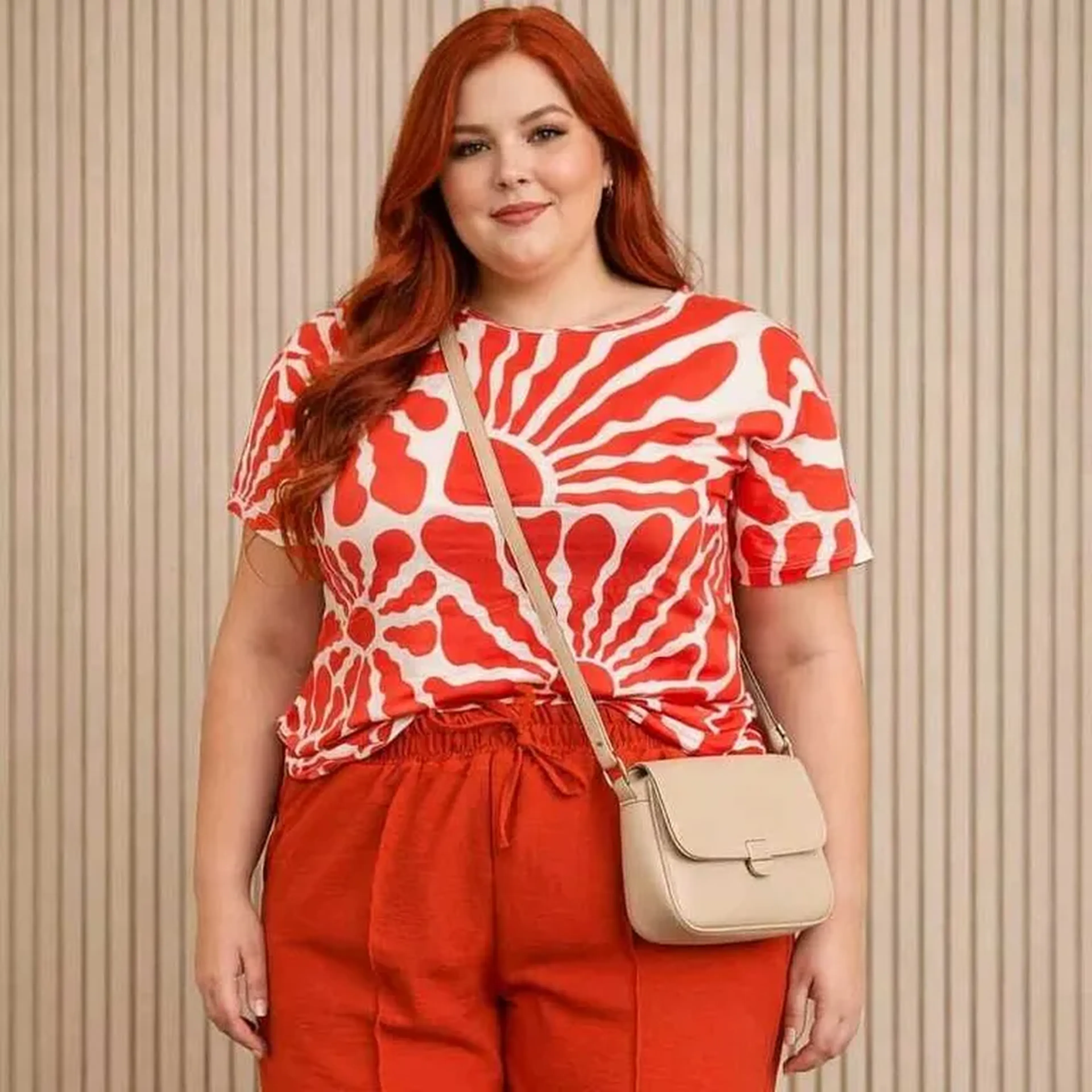 BLUSA T-SHIRT MALHA FRIA ESTAMPADA LARANJA imagem