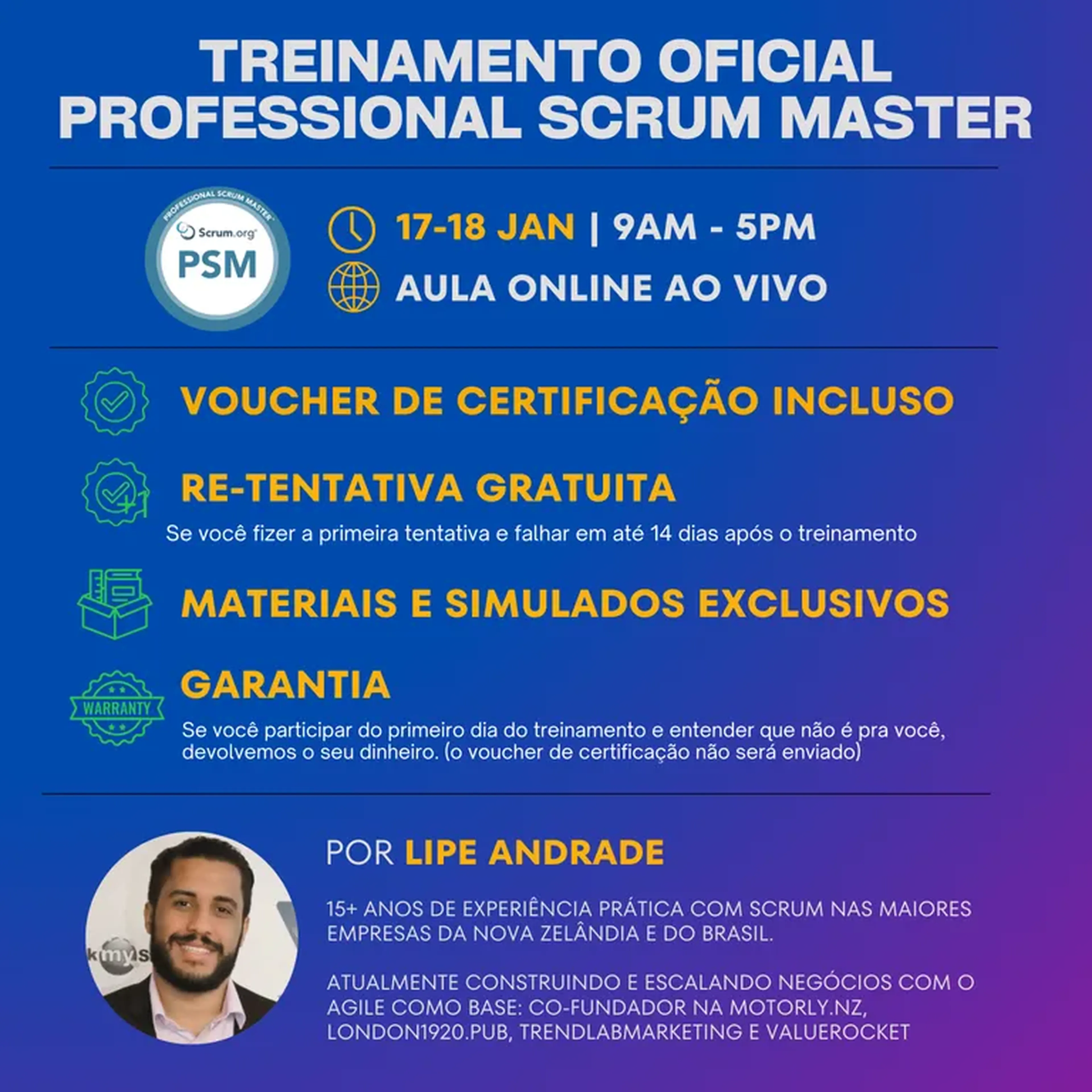 Treinamento Professional Scrum Master - 17 e 18 jan. 2026 imagem