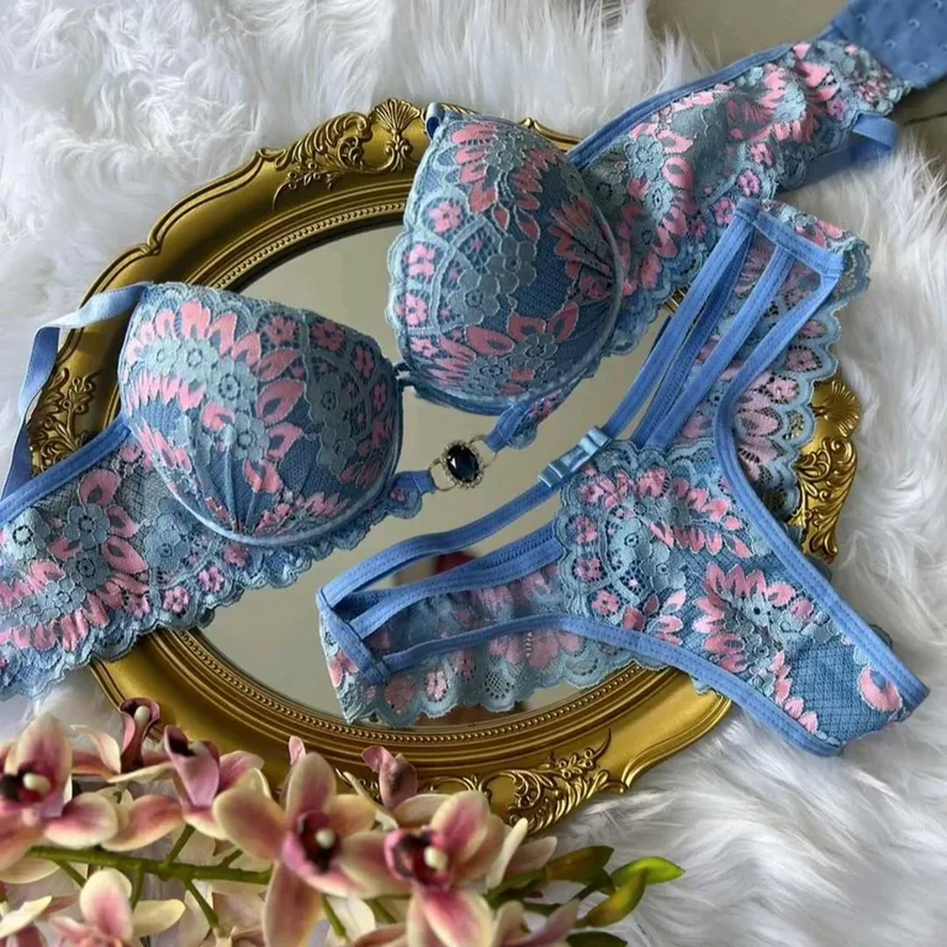 conjunto azul com pedra imagem