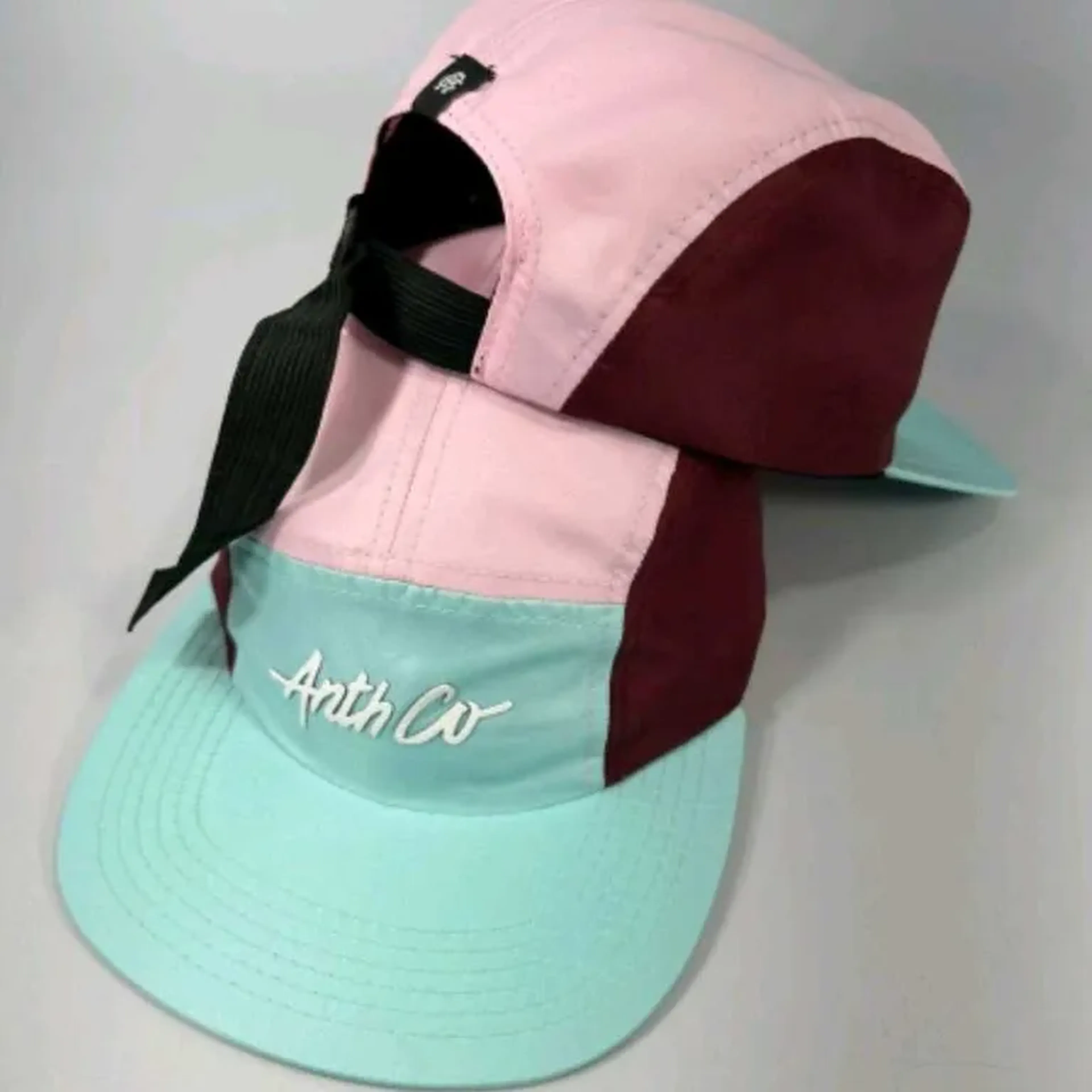 BONÉ FIVE PANEL RACING VERDE AGUA ROSA BORDO (COM FORRO) imagem