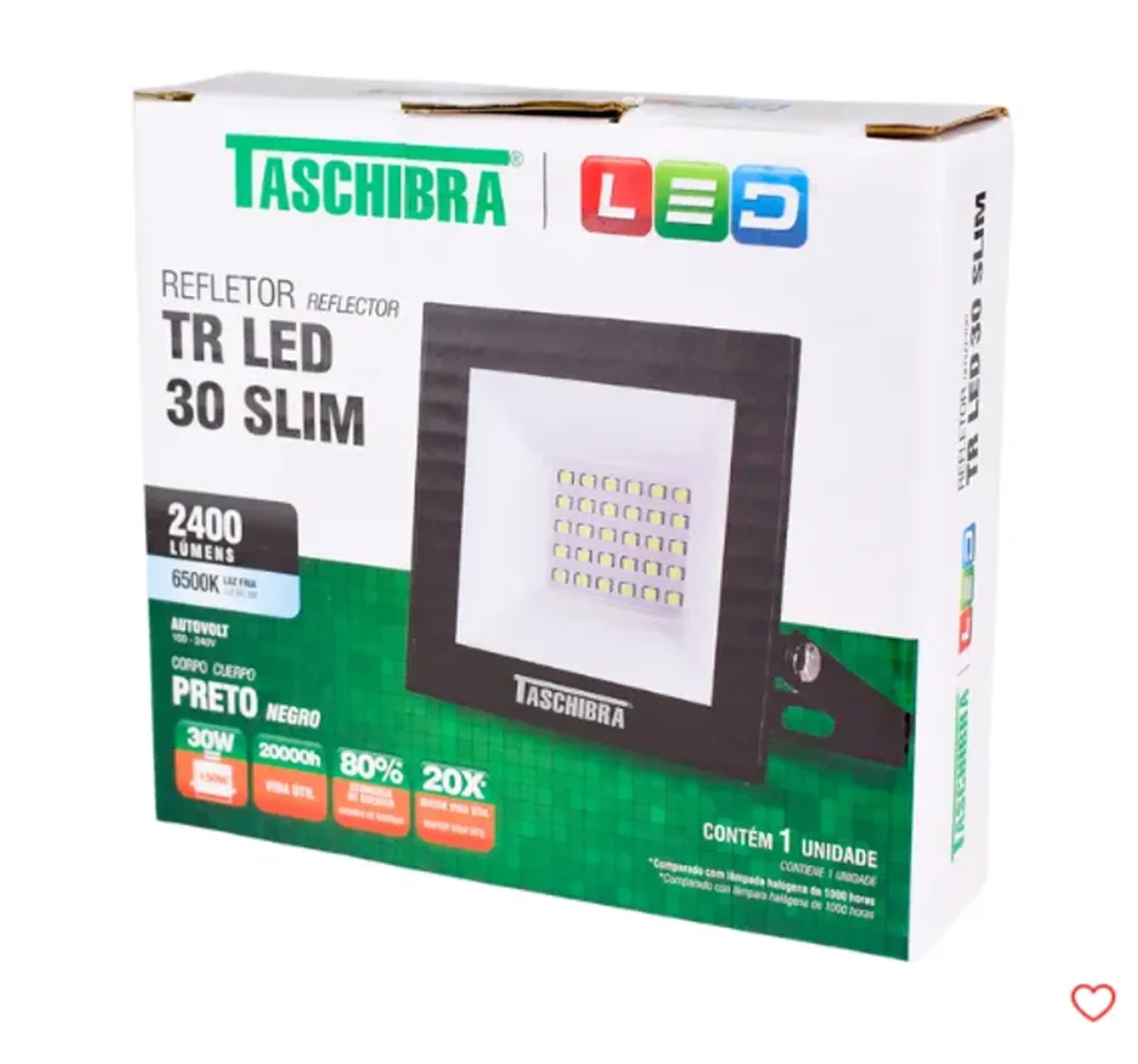 Refletor LED Slim 30W Bivolt 6500K Taschibra Preto imagem