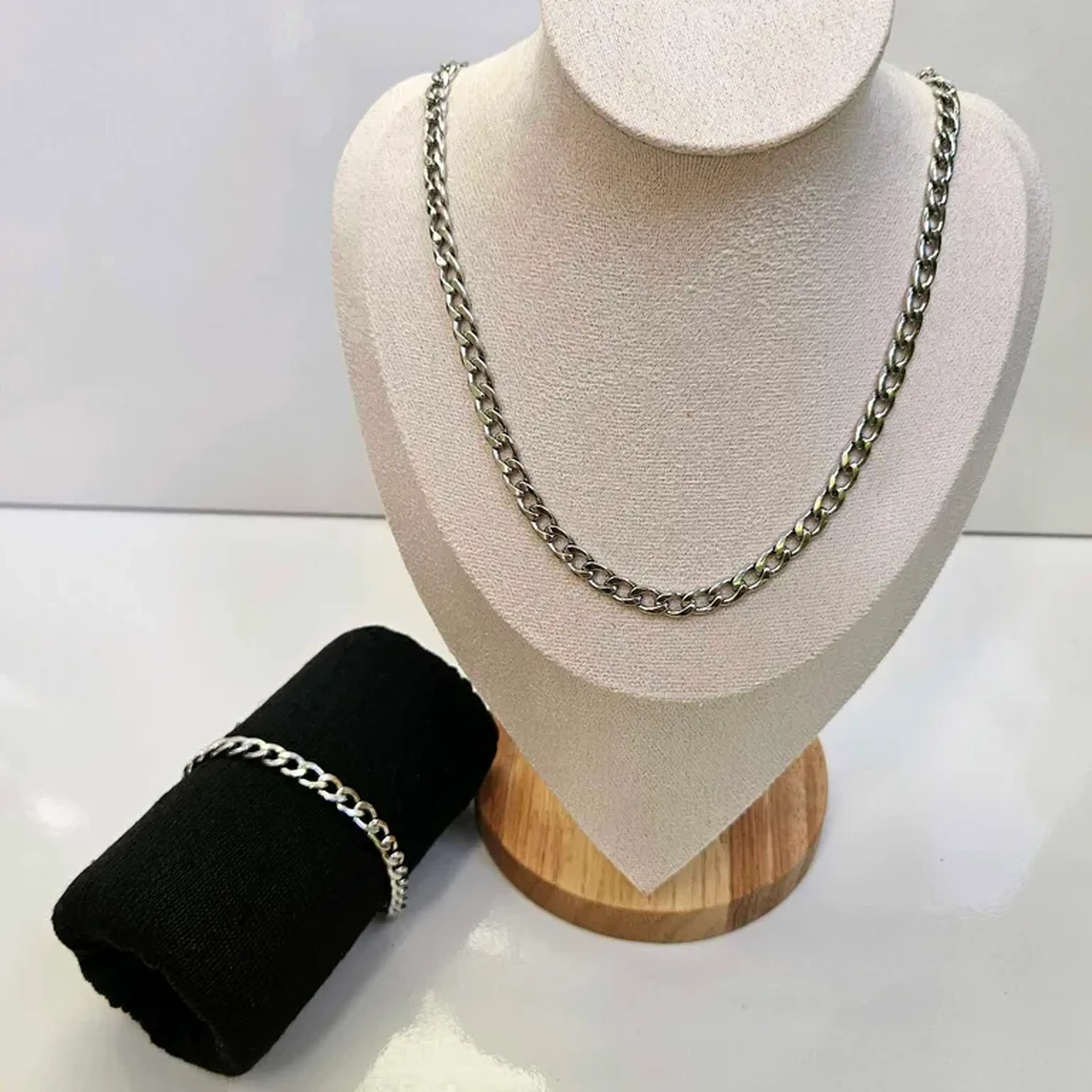 Conjunto Corrente Aço Inoxidável Hipoalergênico imagem