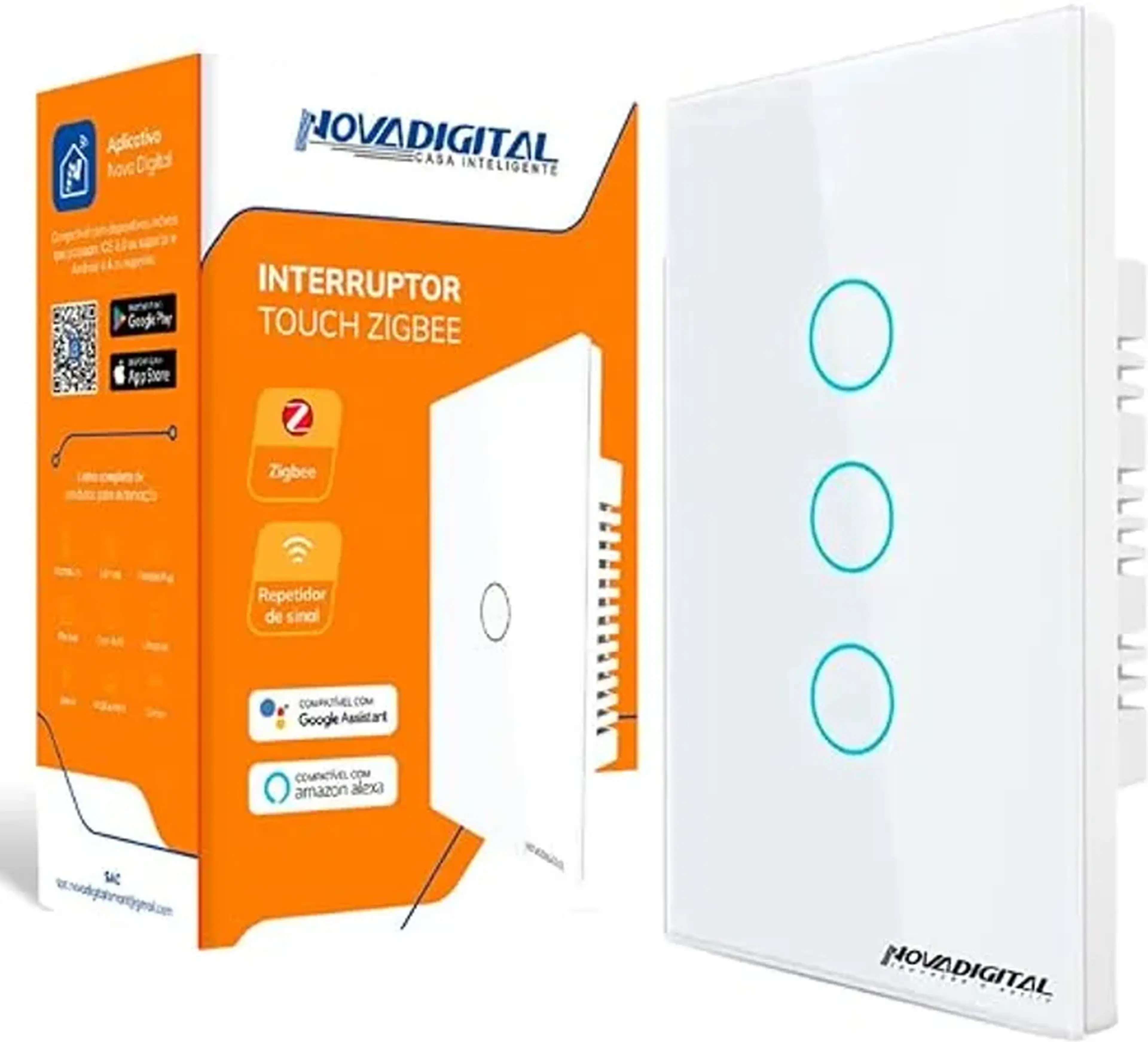 Interruptor Zigbee Touch 3 Teclas Google Tuya Alex imagem