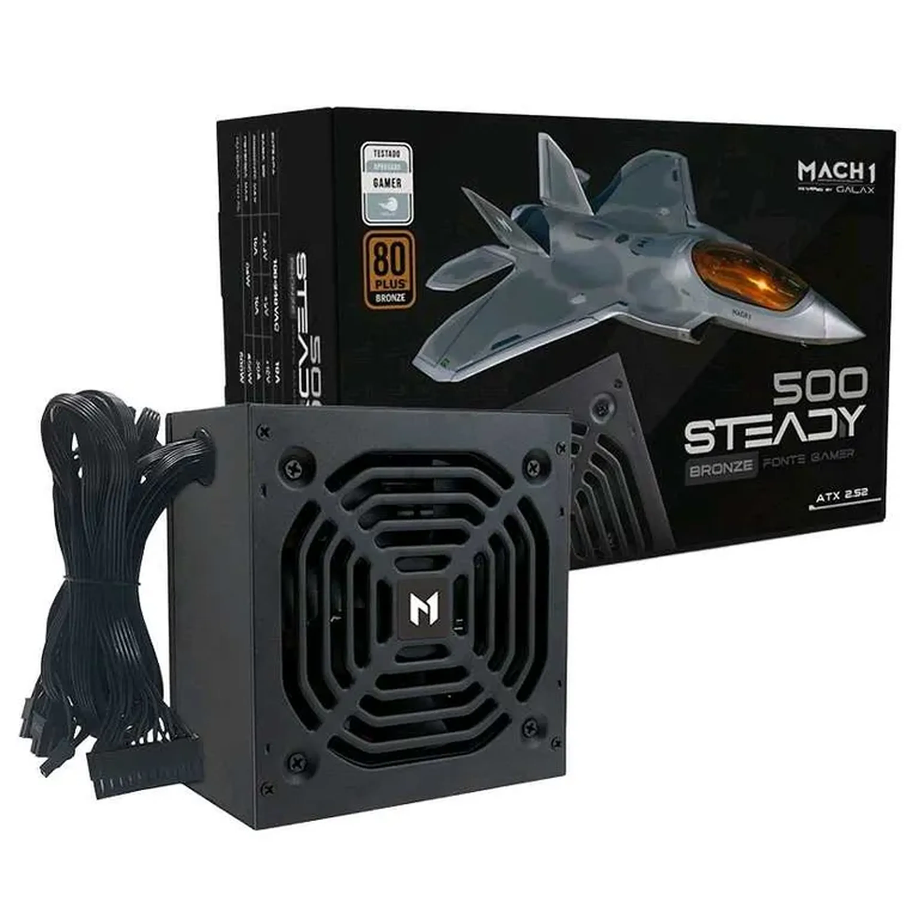 Fonte 500W MACH1 Steady, 80 Plus Bronze, PFC Ativo, Preto imagem