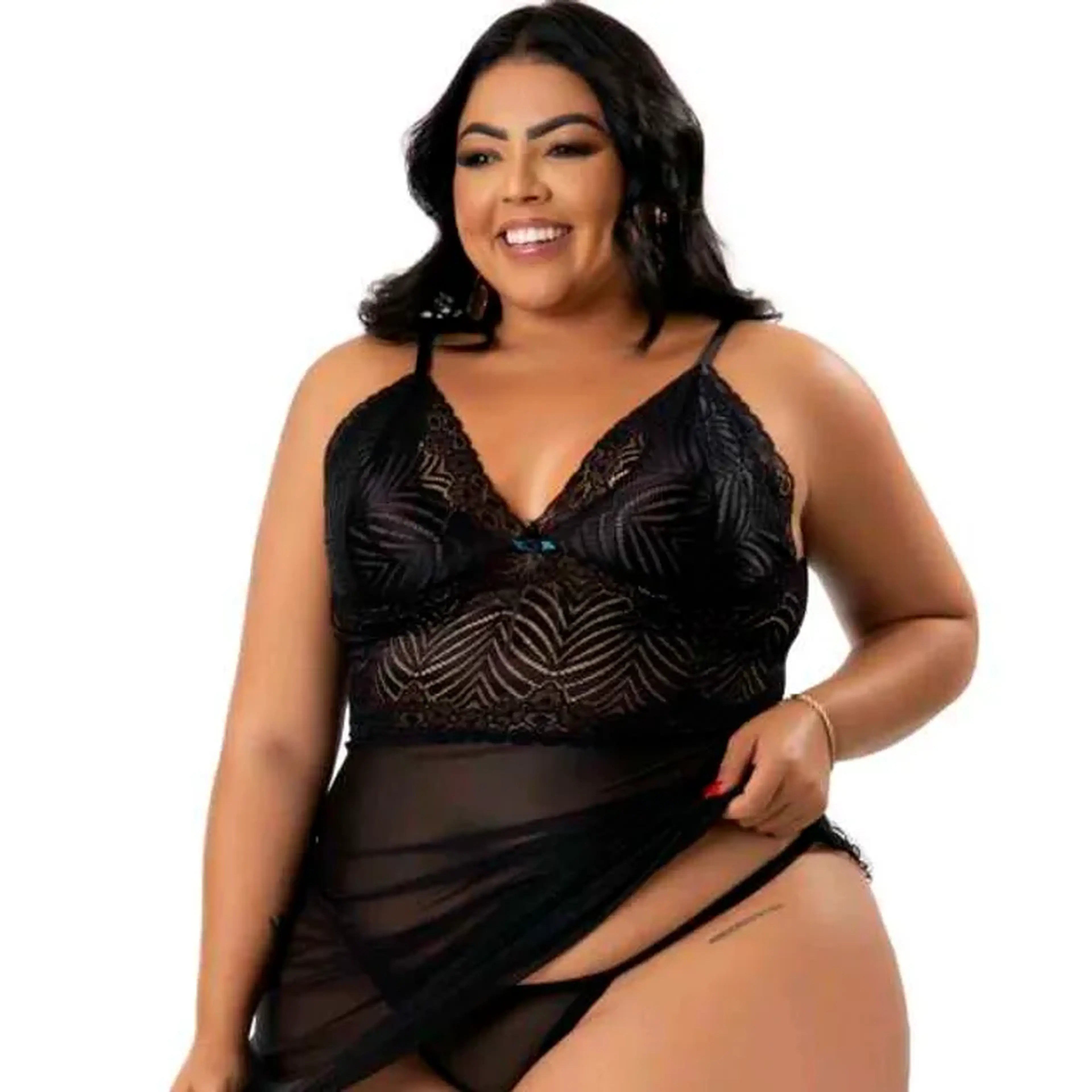 Camisola sexy plus size com calcinha – Cecile imagem