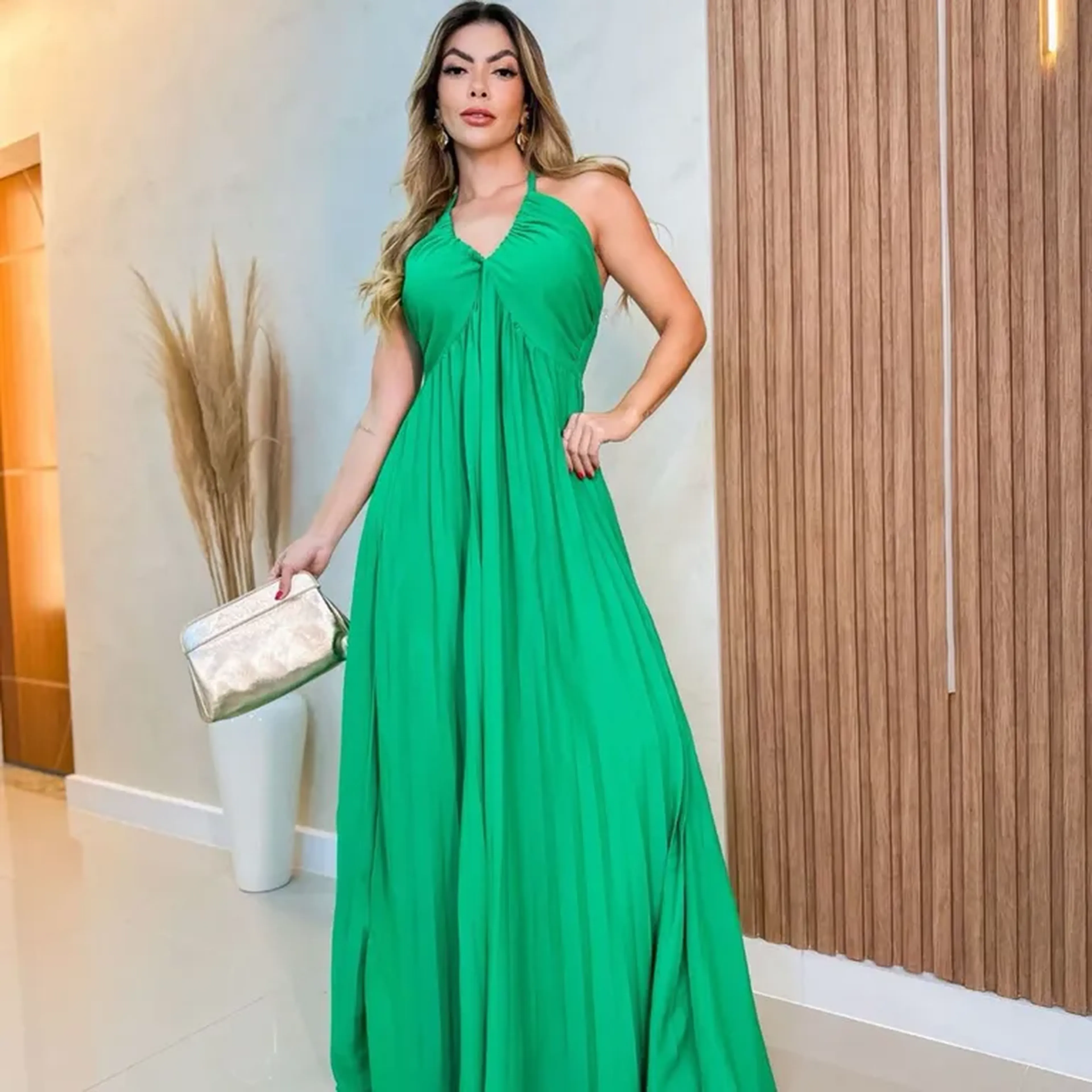 Vestido Plissado Verde imagem