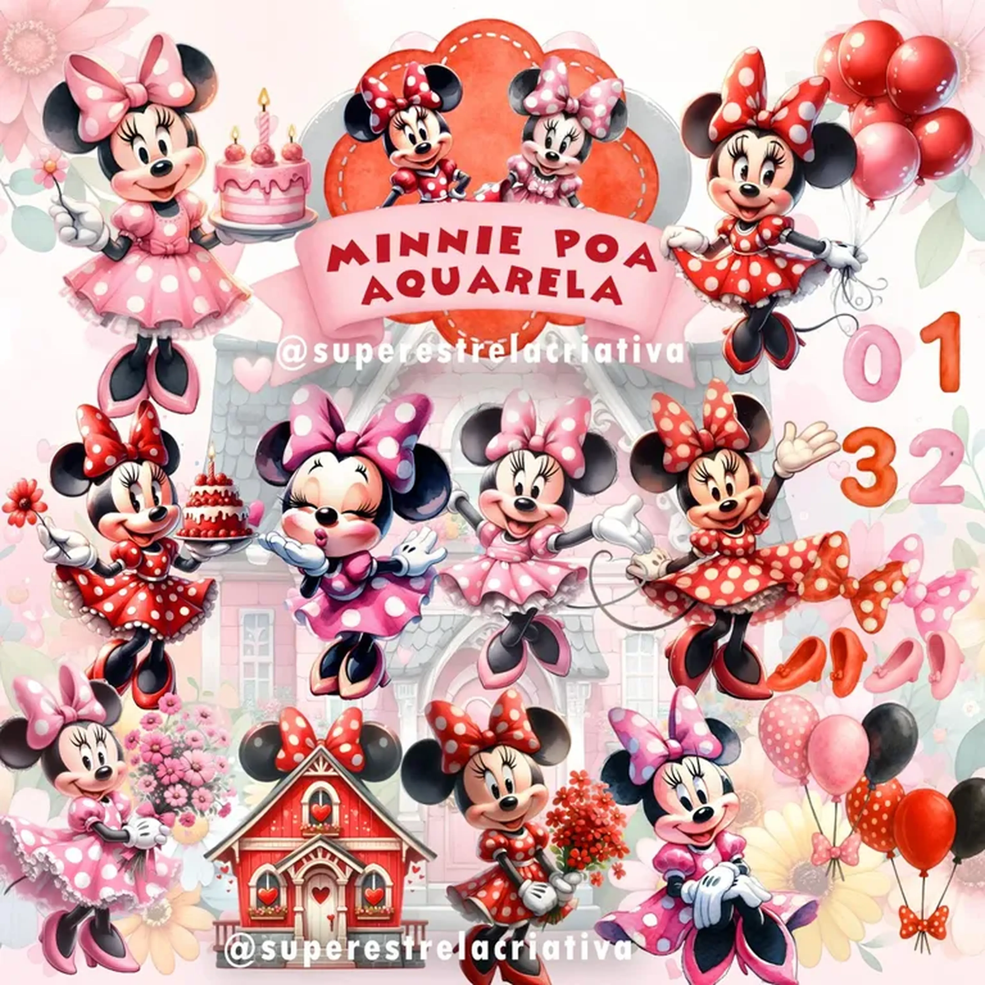 Kit Digital Minnie Poa Aquarela imagem