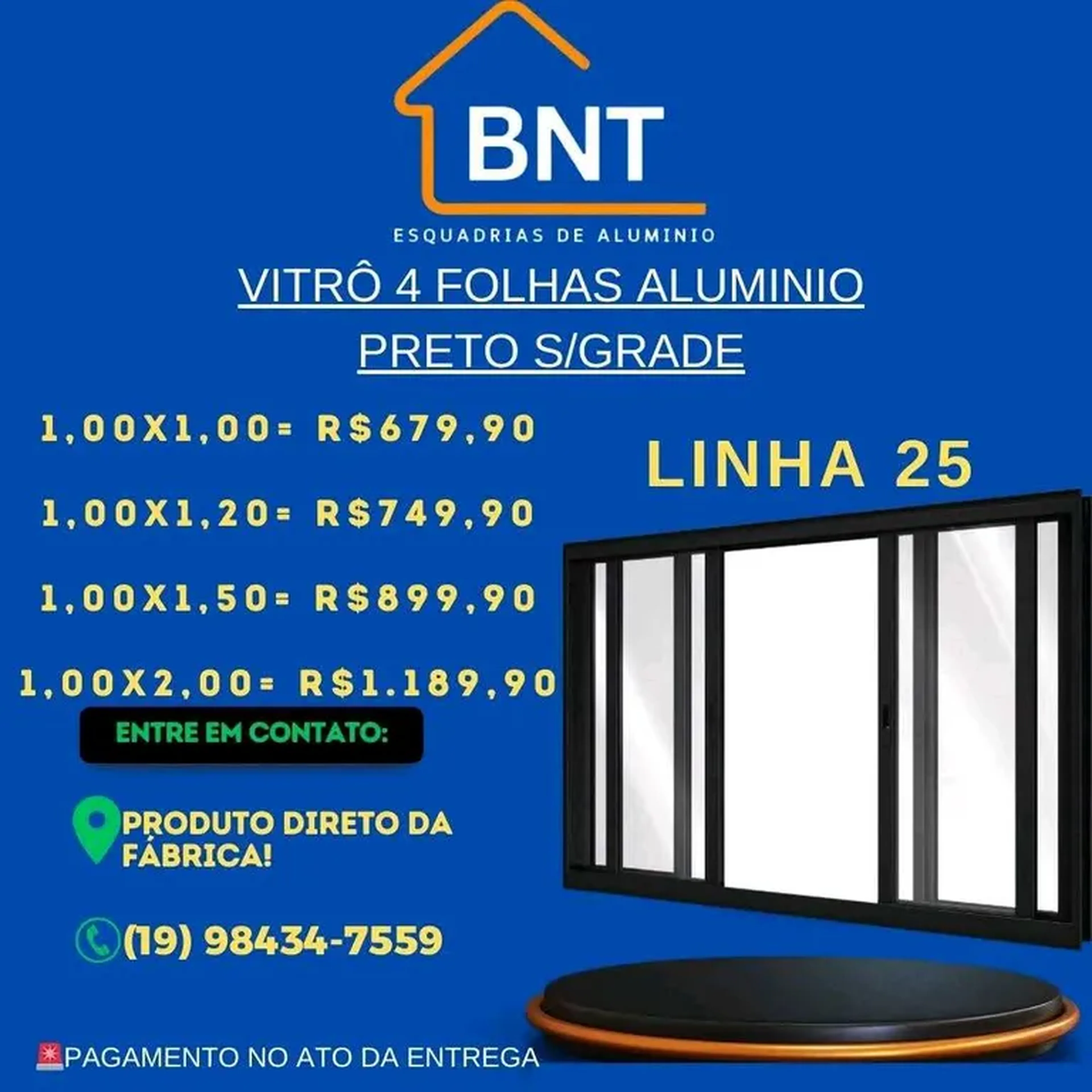 VITRÔ 4 FOLHAS SEM GRADE PRETO 1.00X1.20 (LINHA 25 imagem