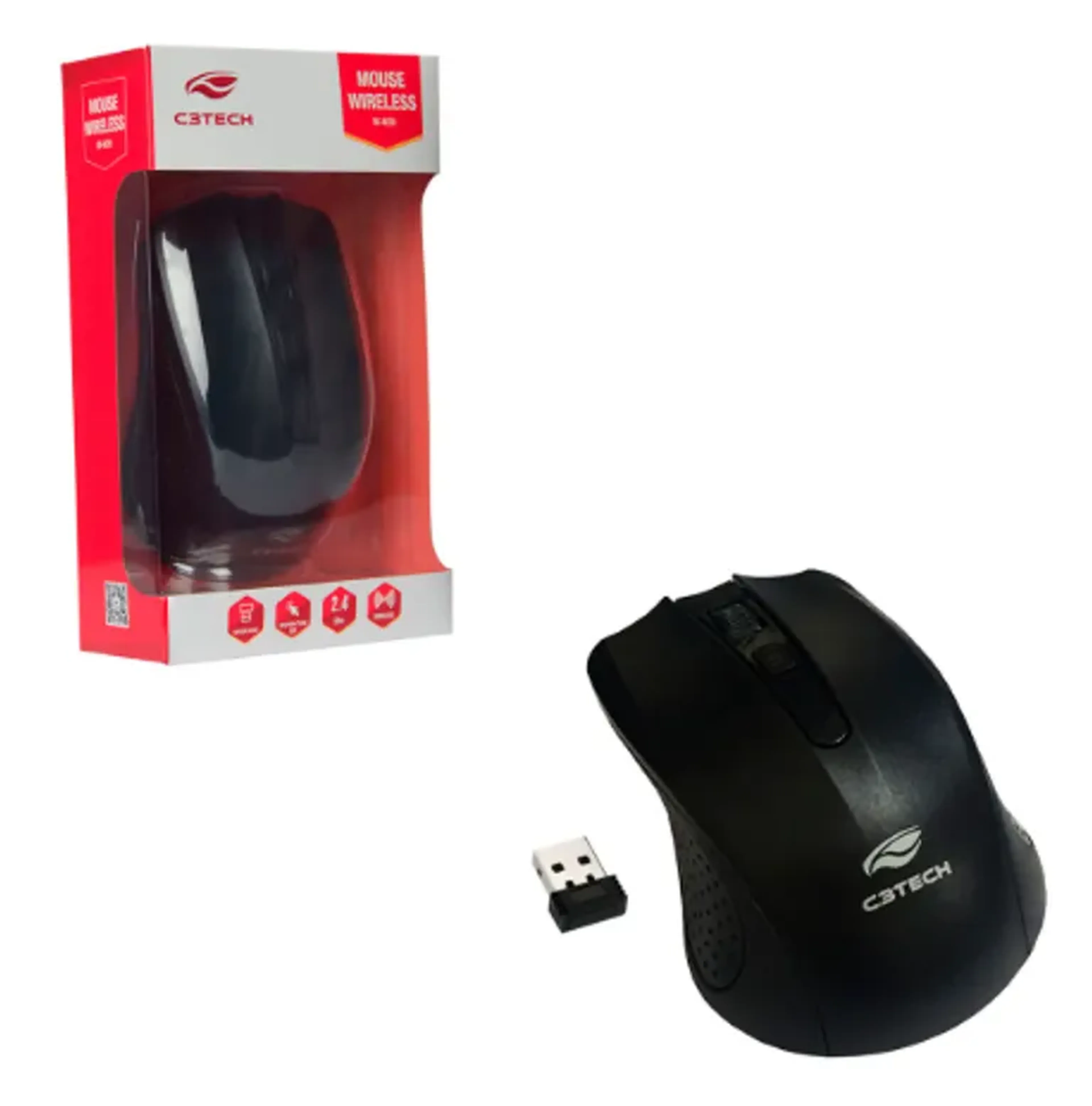 Mouse C3Tech M-W20BK, Wireless, 1000 DPI, Preto imagem