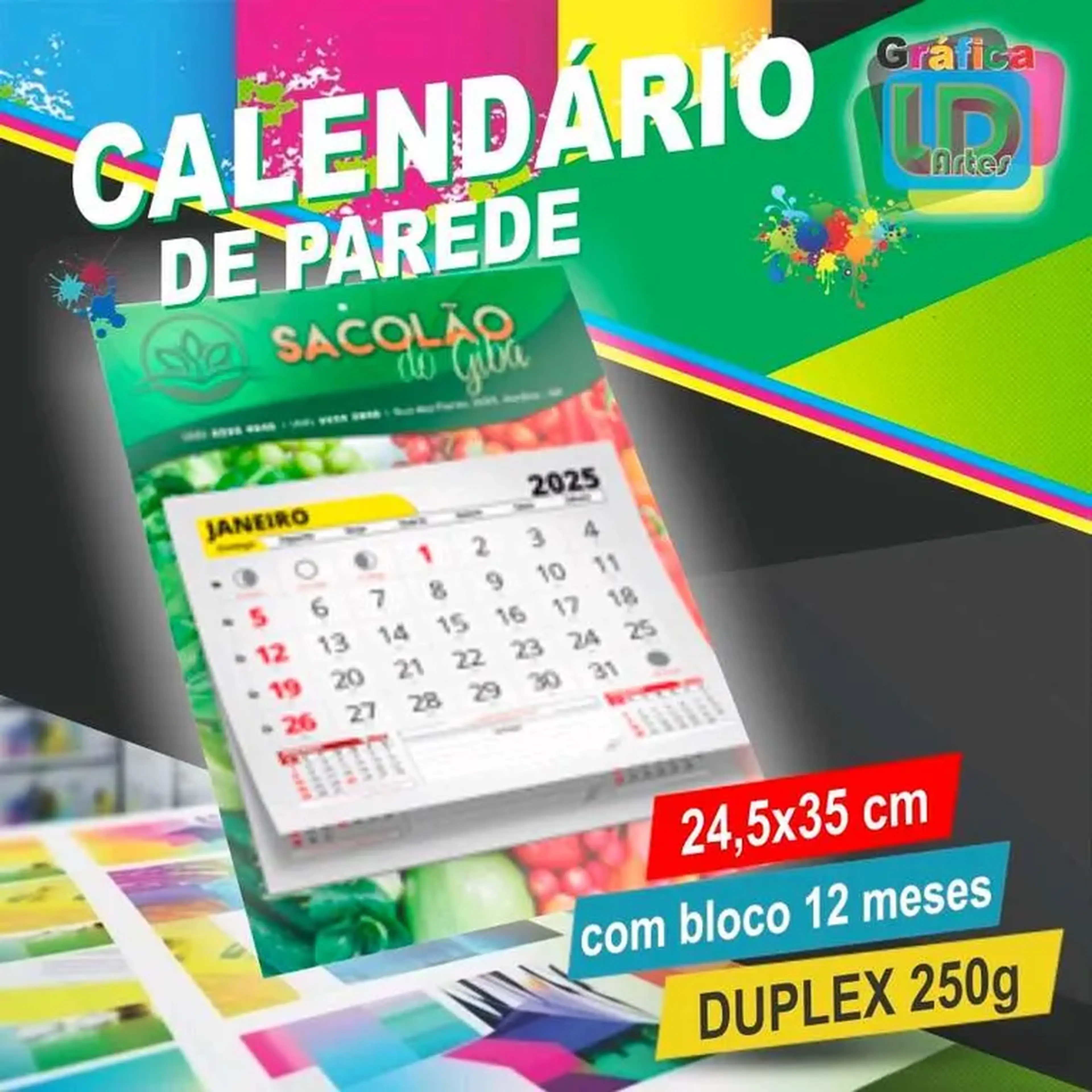 Calendário de Parede com bloco 12 meses imagem