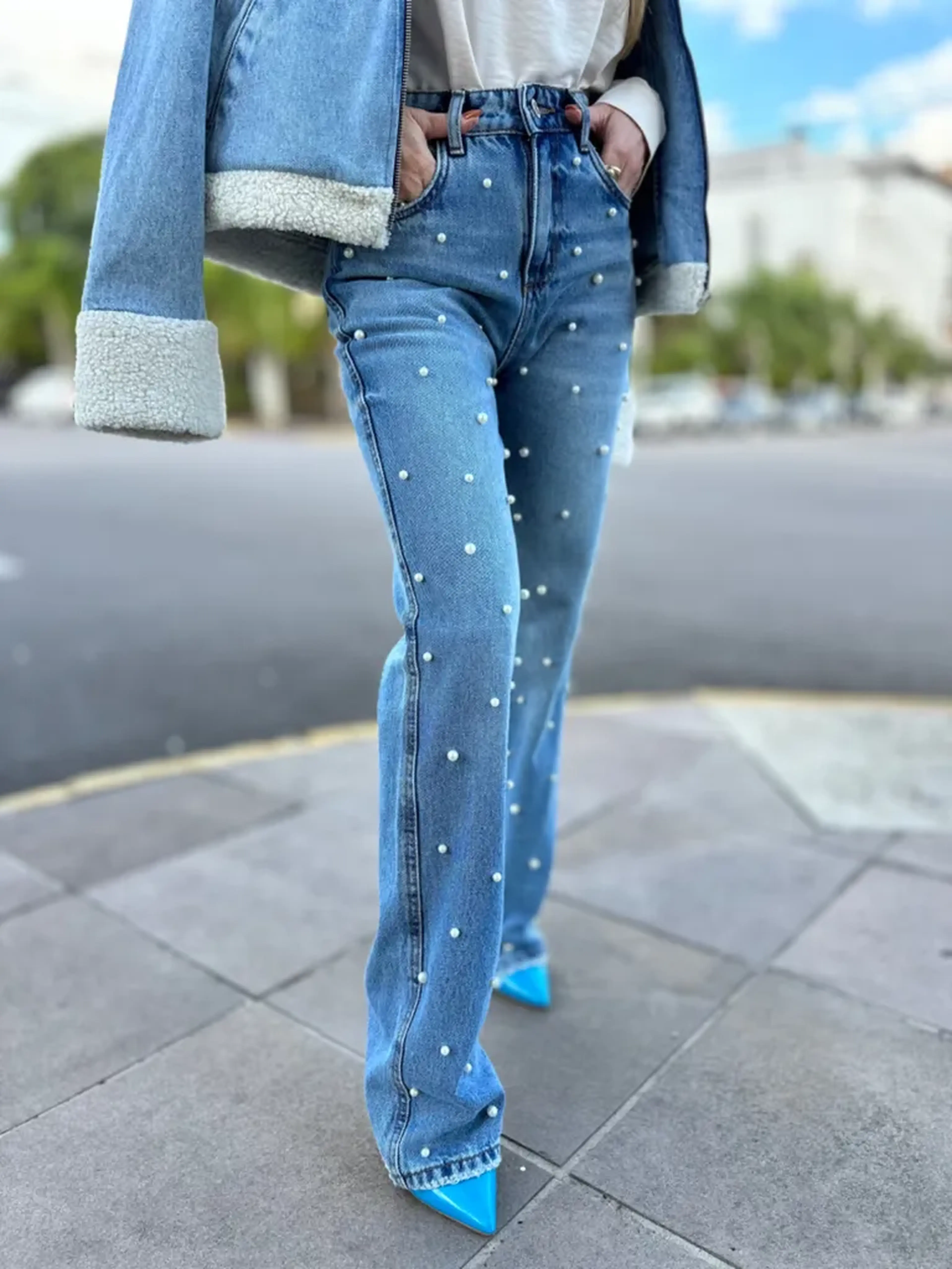 Calça jeans reta hig imagem
