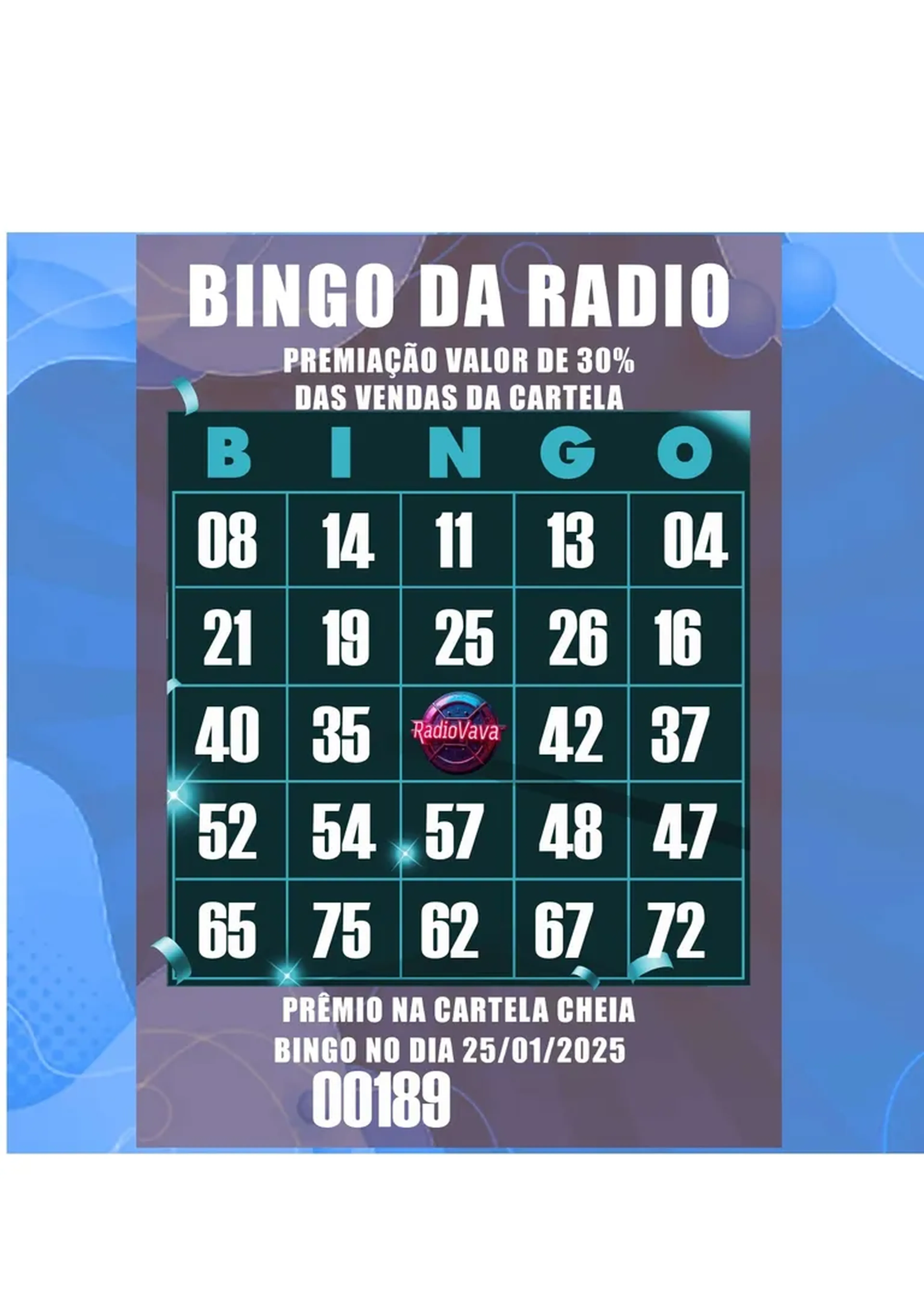 CARTELA BINGO Nº 189 imagem