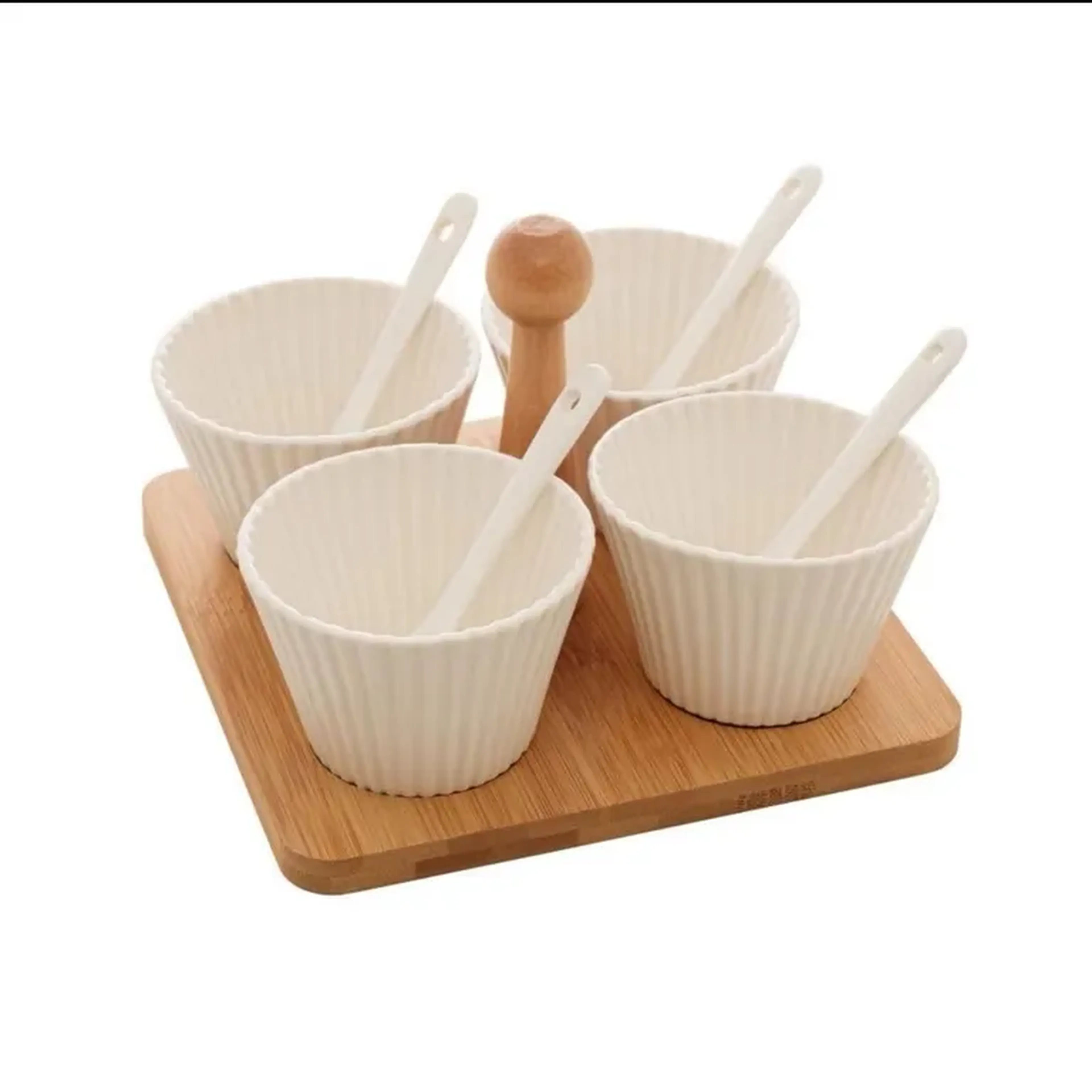 4 Molheiras com Colher e Suporte Wolff de Bambu 16cm x 16cm imagem