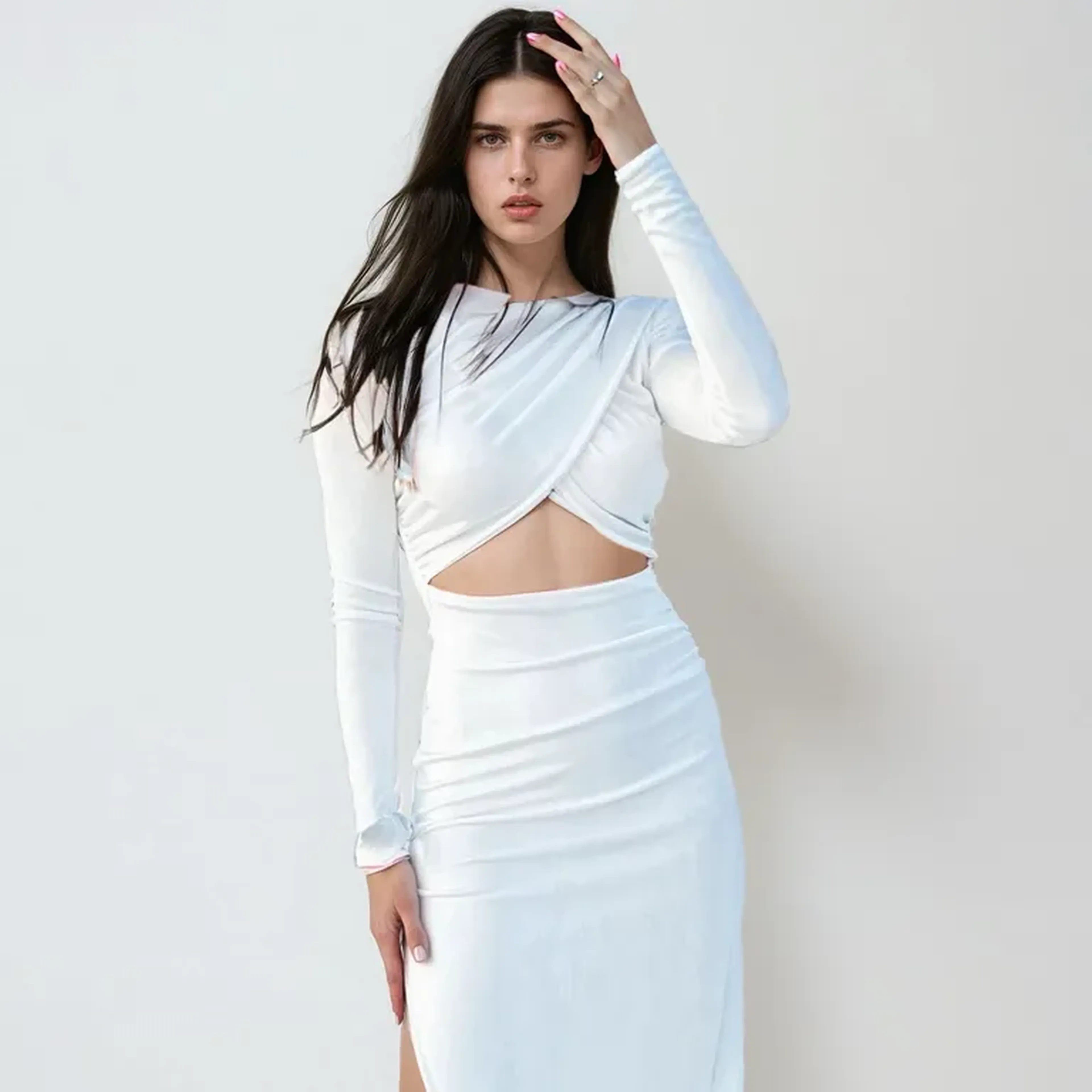 Crossover Cape Dress Long Sleeve imagem