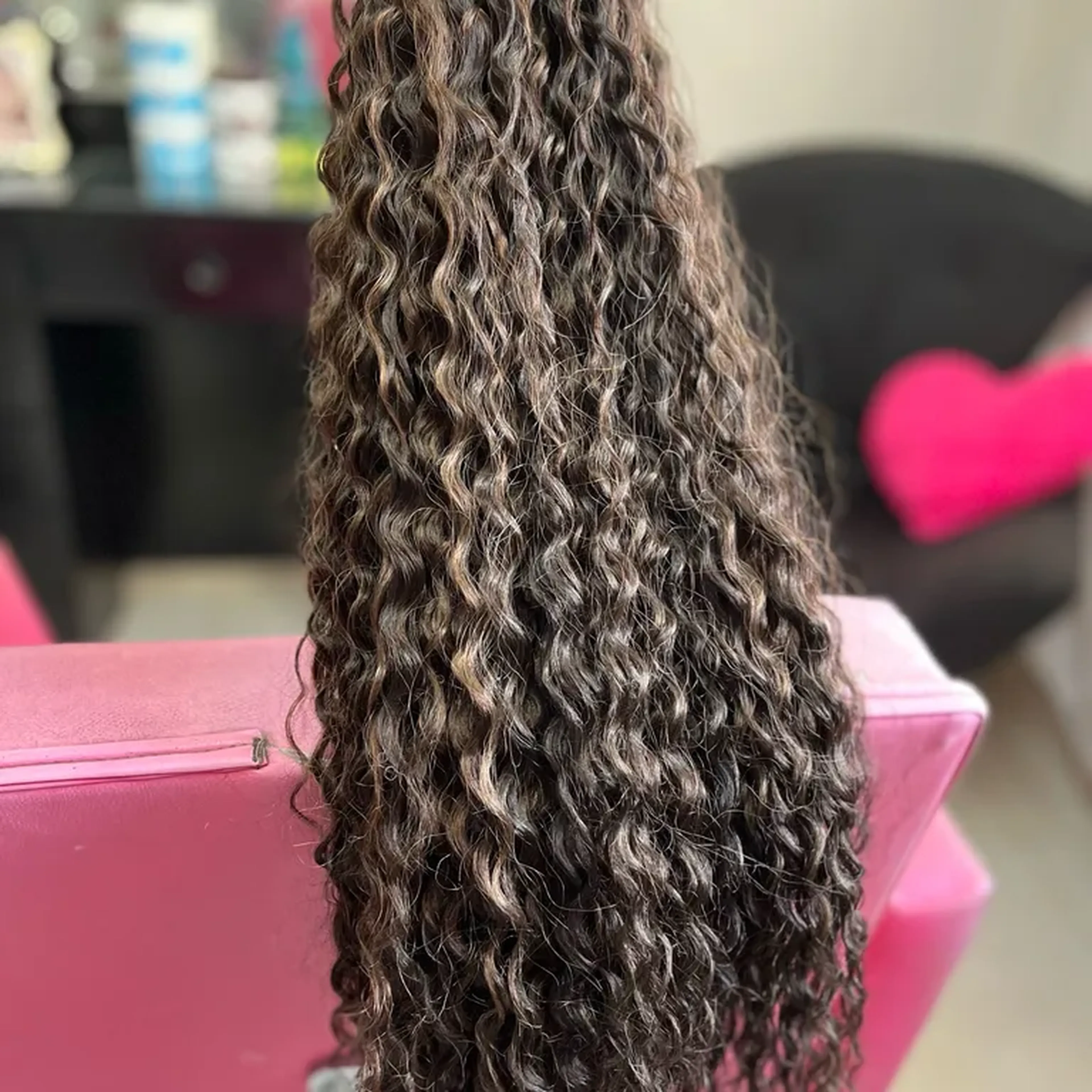 Cacho3 castanho com mechas 80cm - 300gramas FIBRA HUMANIZADA imagem