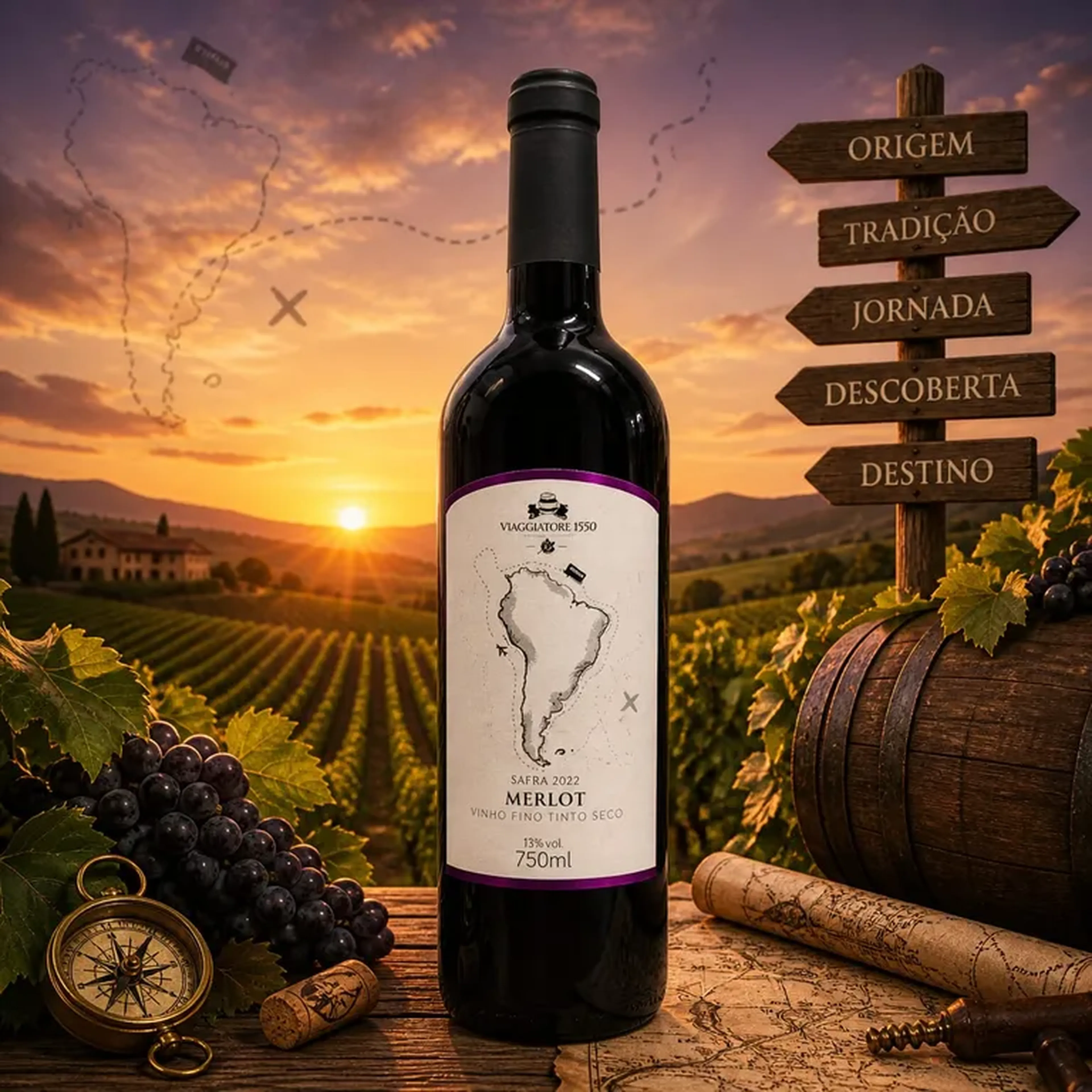 Vinho Fino Tinto Seco Merlot Viaggiatore 750ml imagem