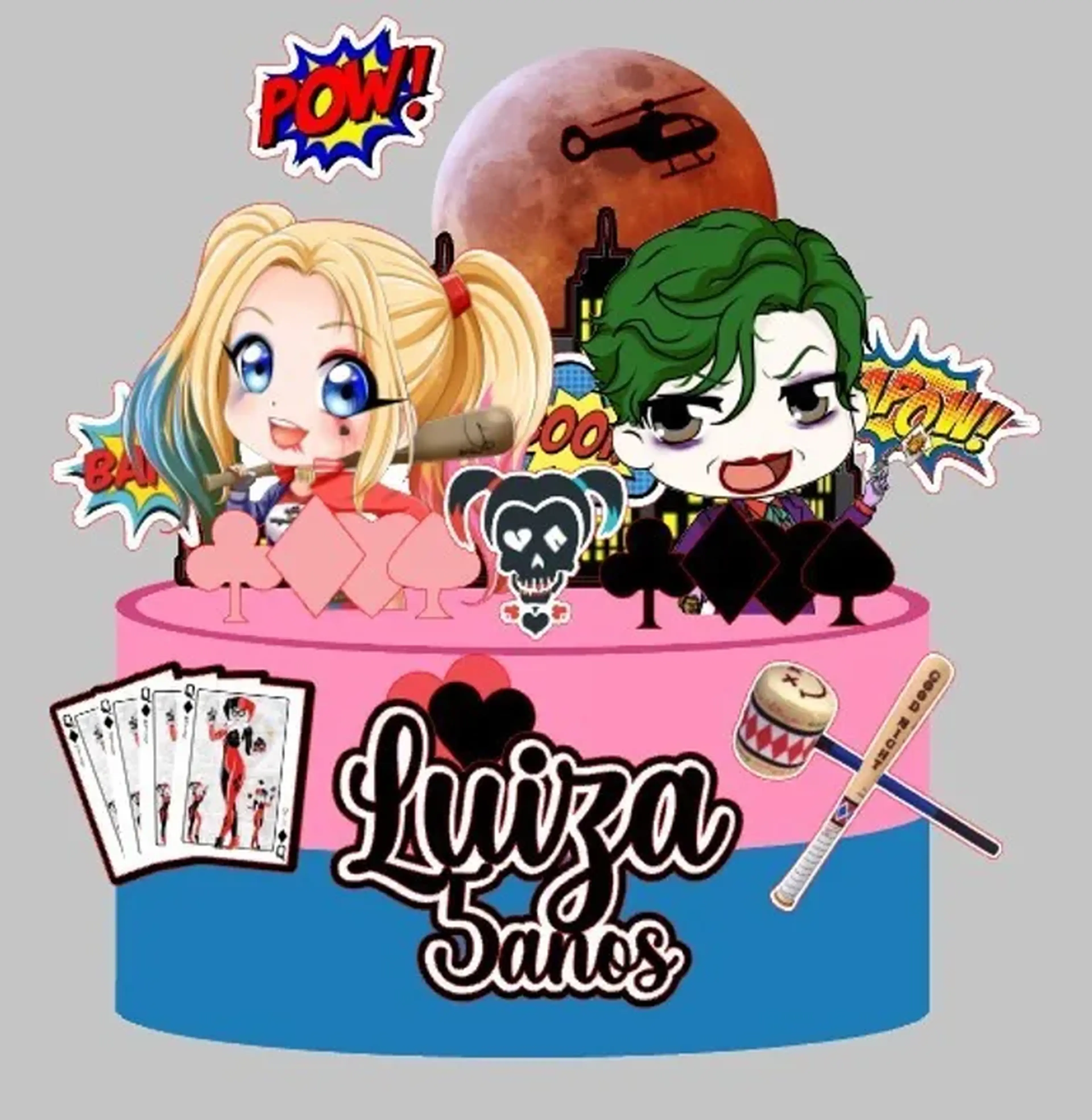 Arquivo de Corte Topo de Bolo Arlequina e coringa imagem