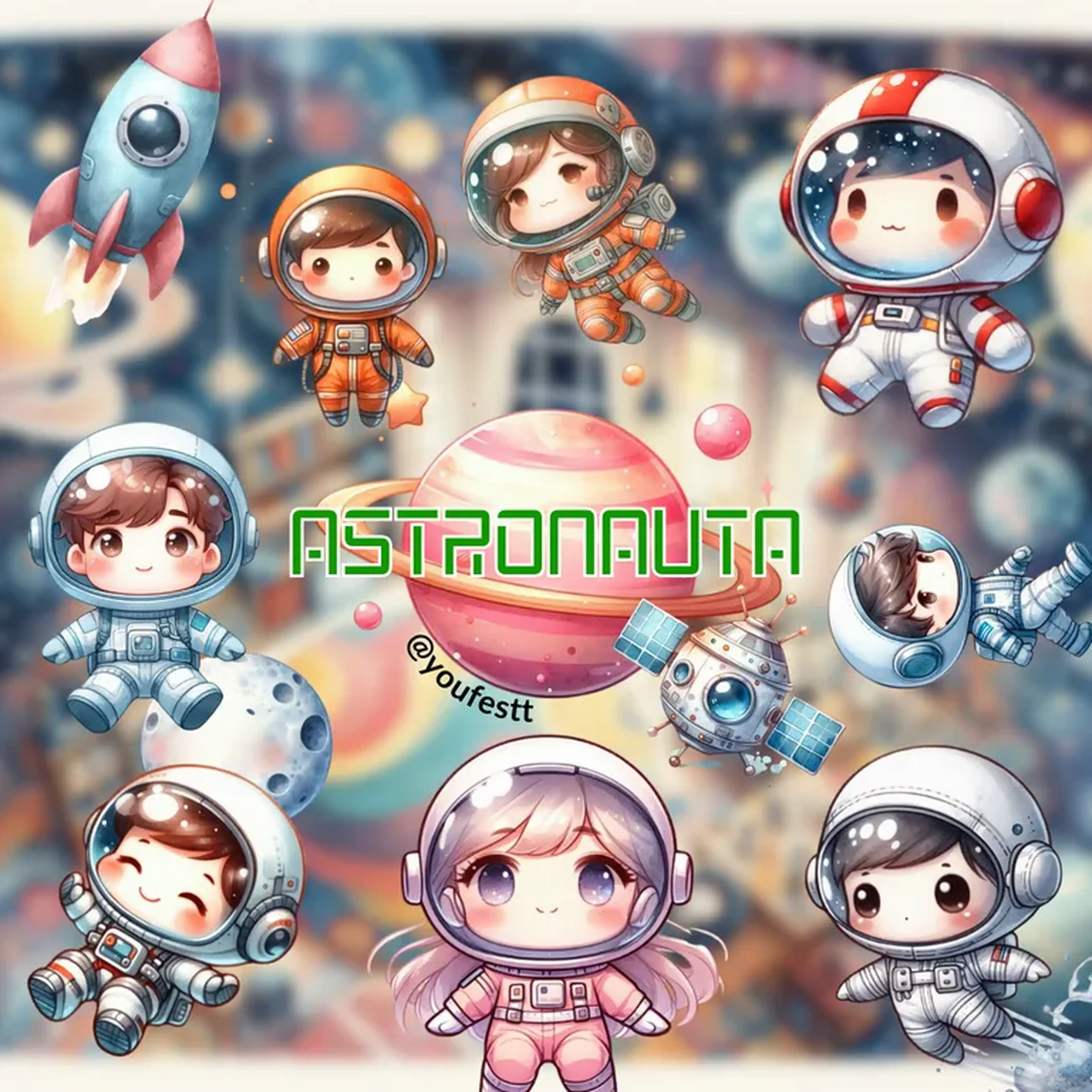 Kit Digital Astronauta Aquarela imagem