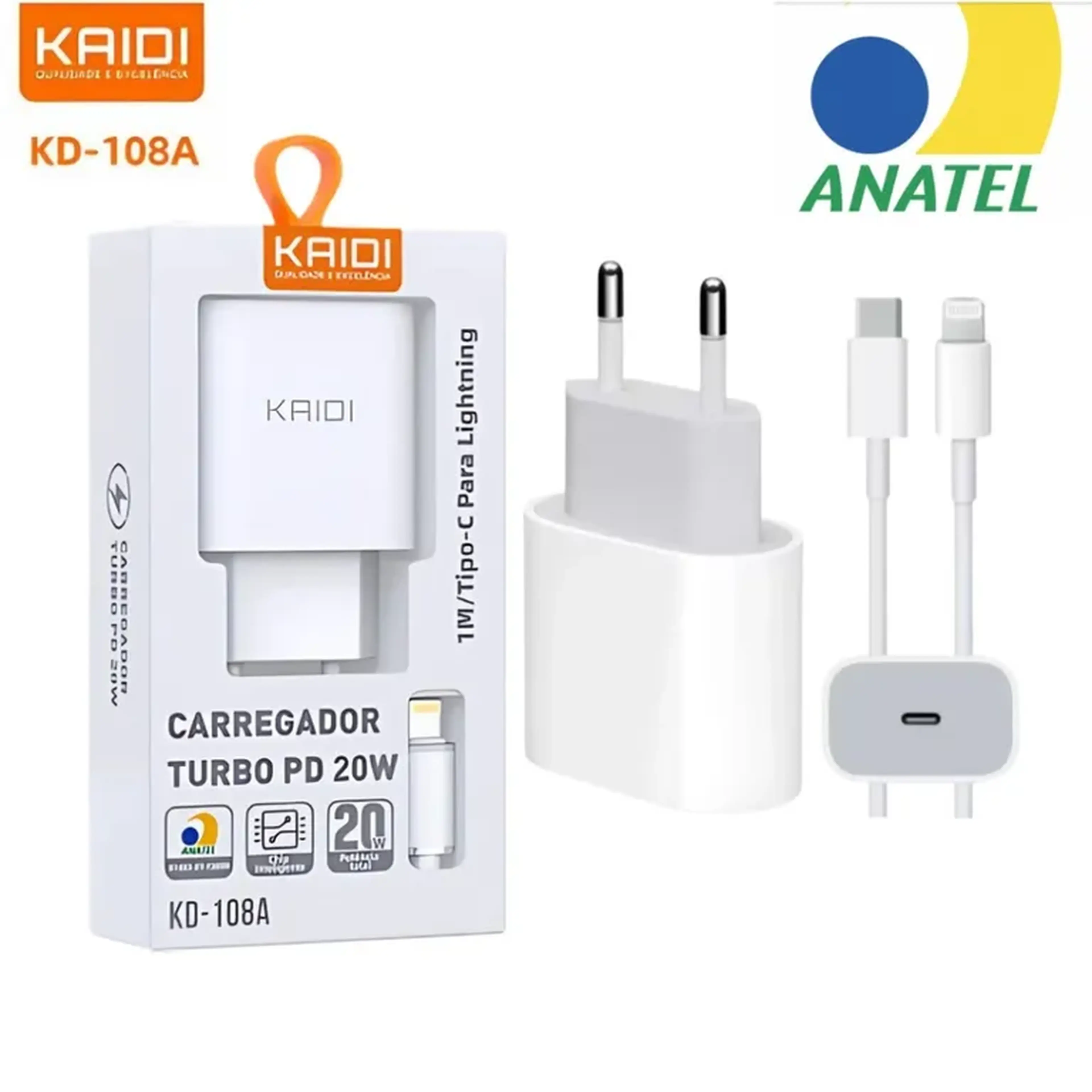 CARREGADOR TURBO KAIDI TYPE-C PARA IOS KD108A 20W imagem